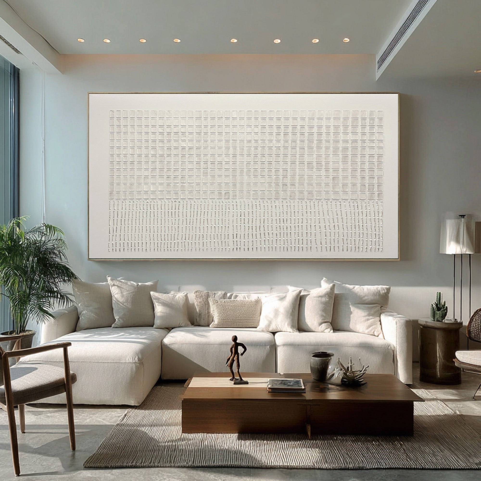 Large Modern Abstract Oil Painting, Beige Textured Statement Wall Art for Living Room #WAC 023