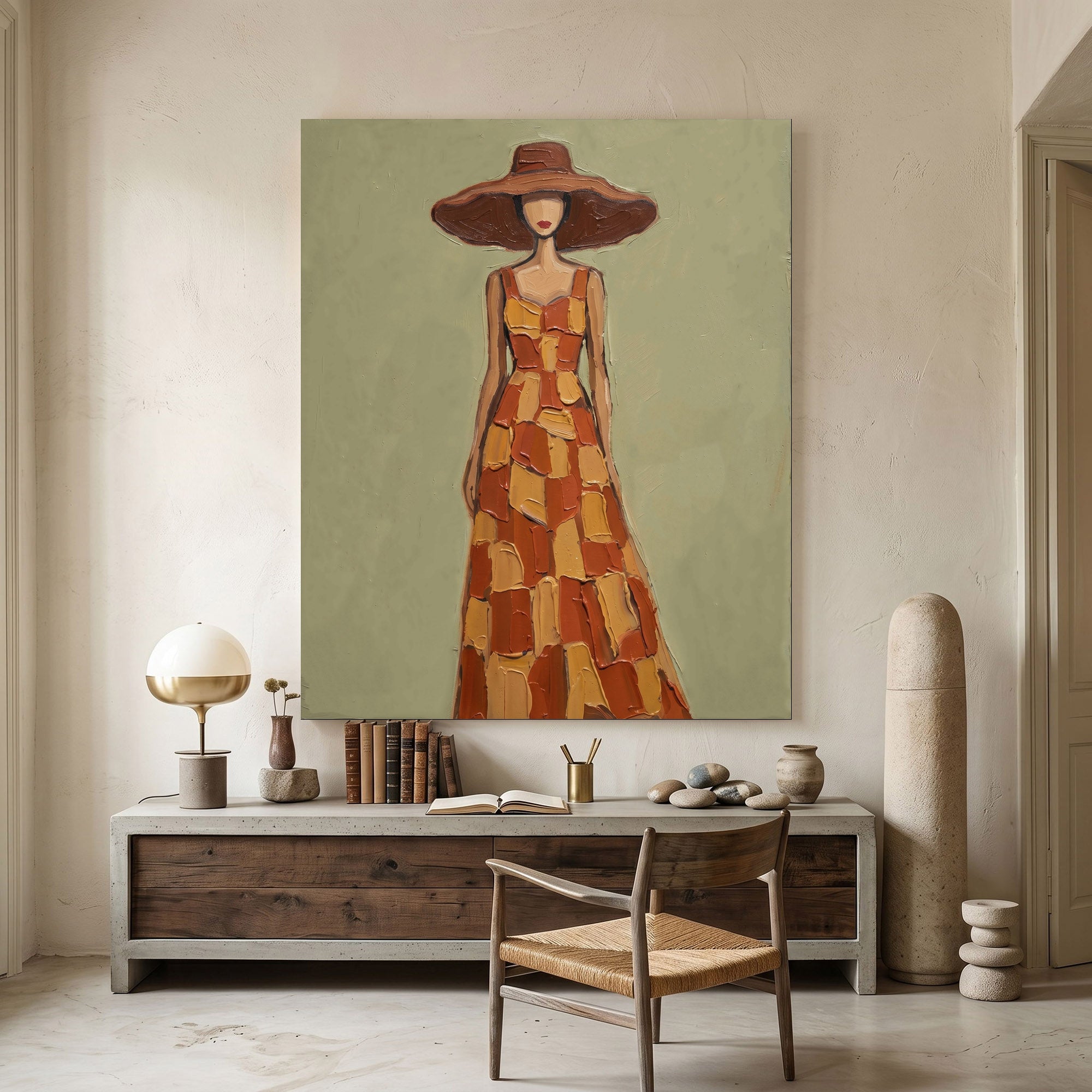 Large Modern Woman Portrait Wall Art Abstract Oil Painting Cowgirl Cowboy Vintage Americana Art Western Fashion Figure Contemporary Interior Decor