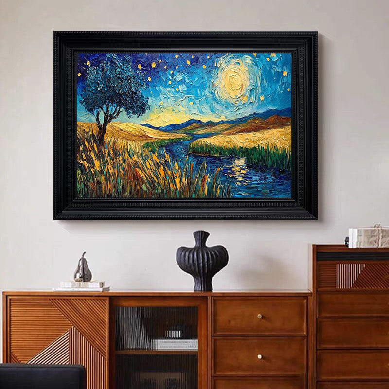 Impasto Night Sky, Colorful Contemporary Wall Art #BGA 081