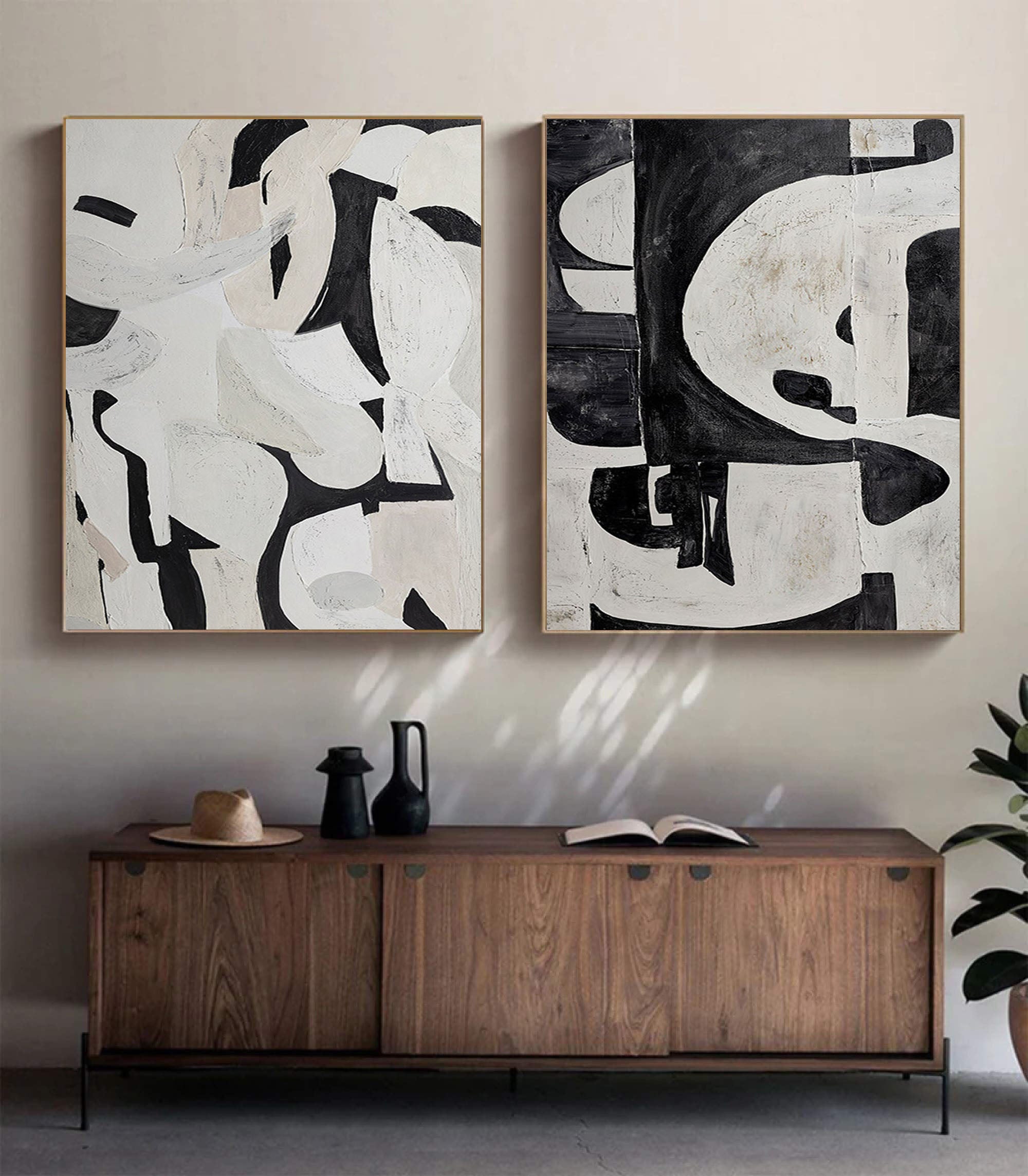 Black & White Minimalist Painting Set Of 2 #BWS 008