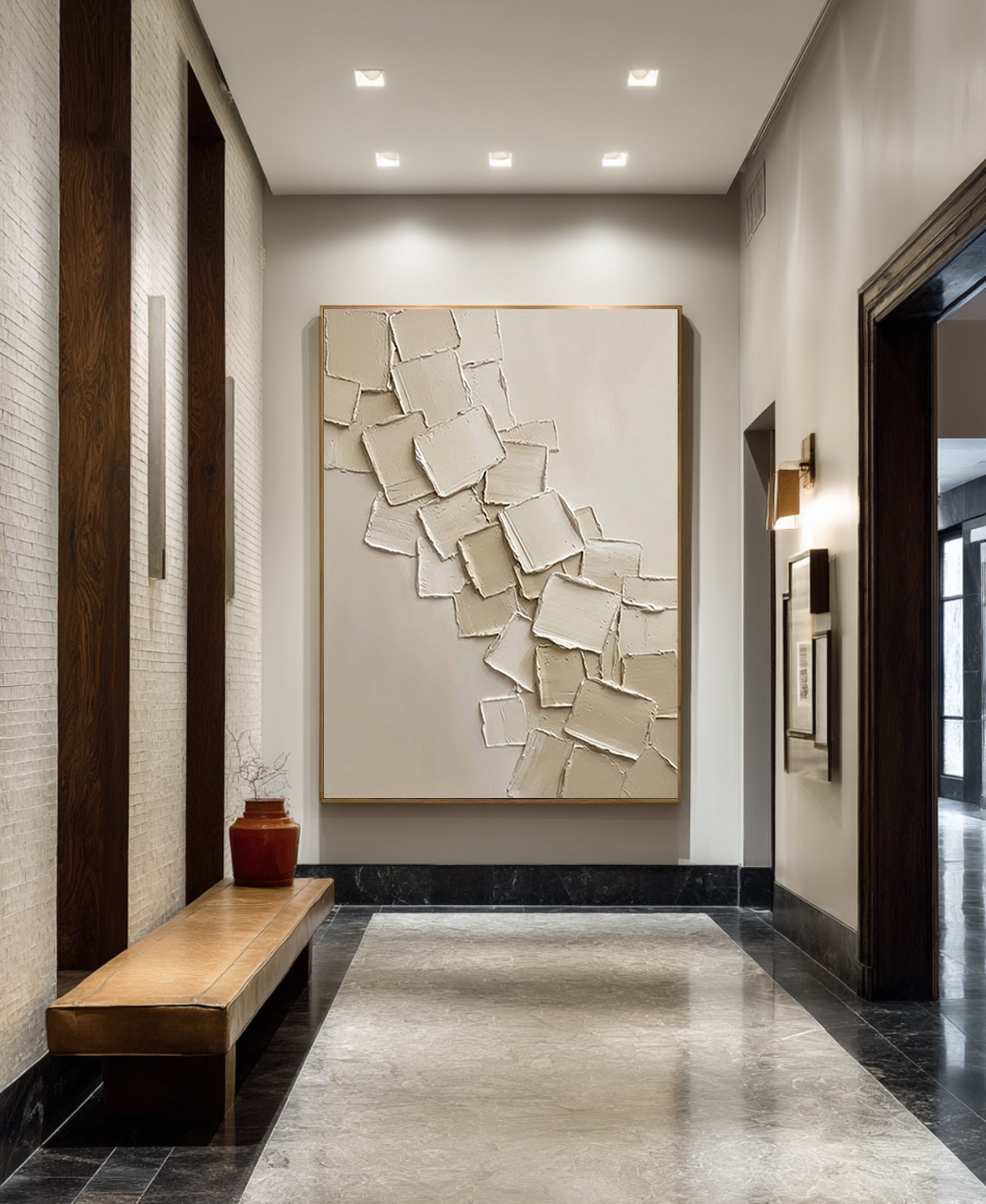 Large Neutral Textured Oil Painting – Beige Minimalist Abstract Wall Art