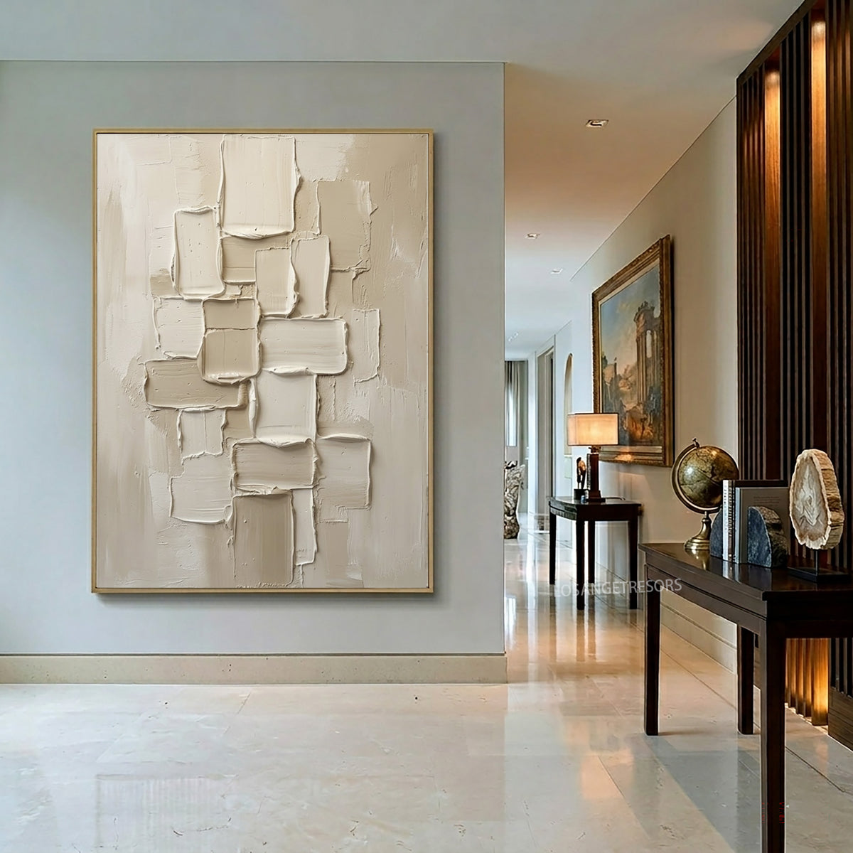 Large Organic Modern Sculptural Wall Art Ivory Cream Geometric Textured Abstract Painting Neutral Home Decor