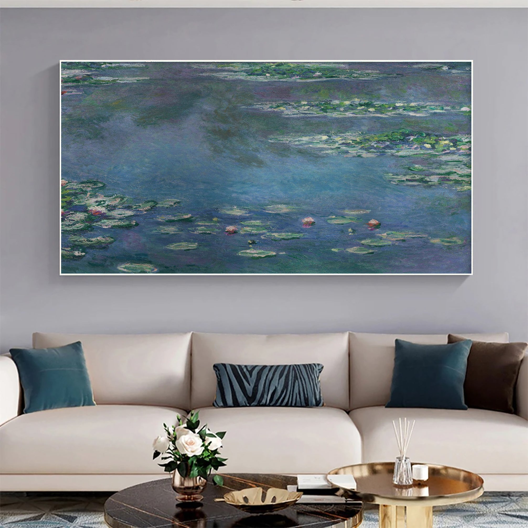 Water Lily Pond At Dusk, Impressionistic Wall Art #BGA 072