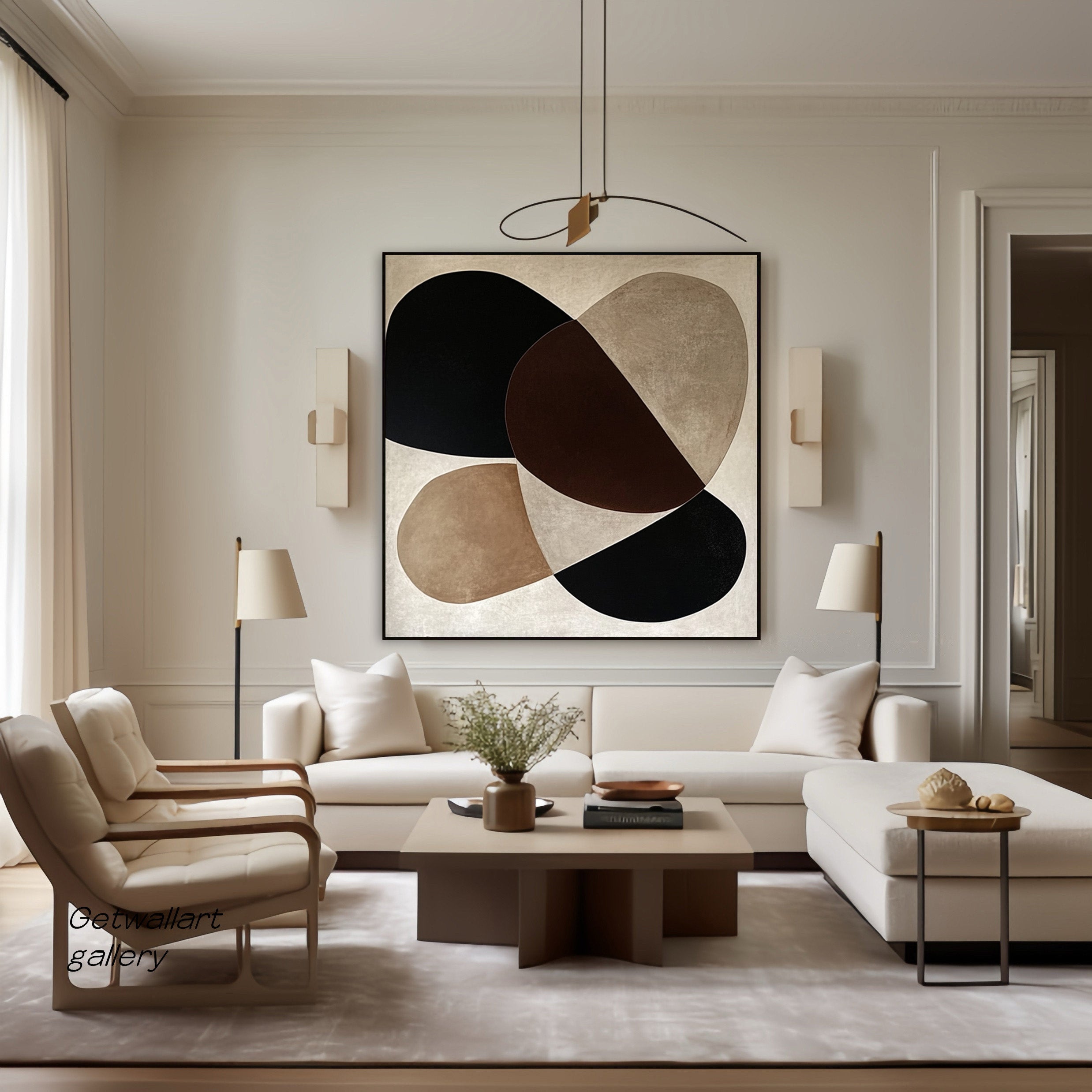 Large Abstract Wall Art with Bold Organic Forms in Neutral Colors #BBA 082