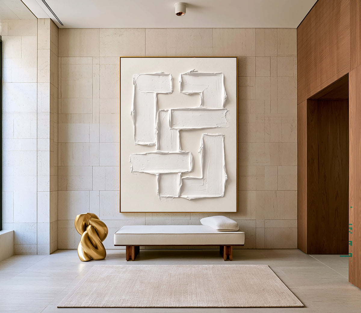 Large Luxury Sculptural Geometric Statement Wall Art Ivory Abstract Textured Oil Painting 3D Impasto Relief Contemporary Home Decor