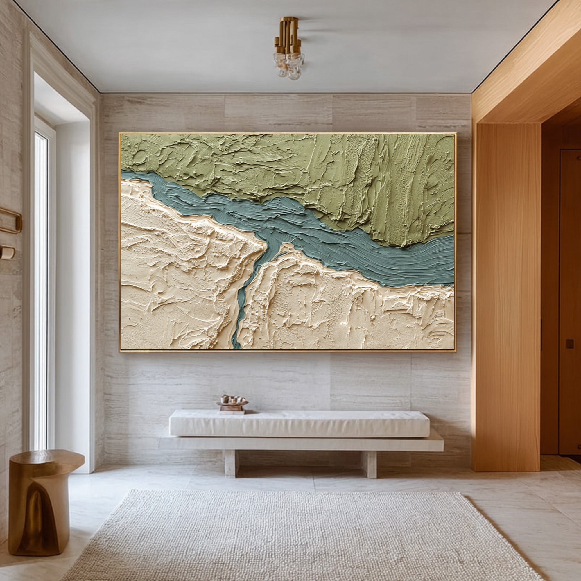 Large Modern Abstract Oil Painting, Green Textured Nature Wall Art for Living Room #WAC 027