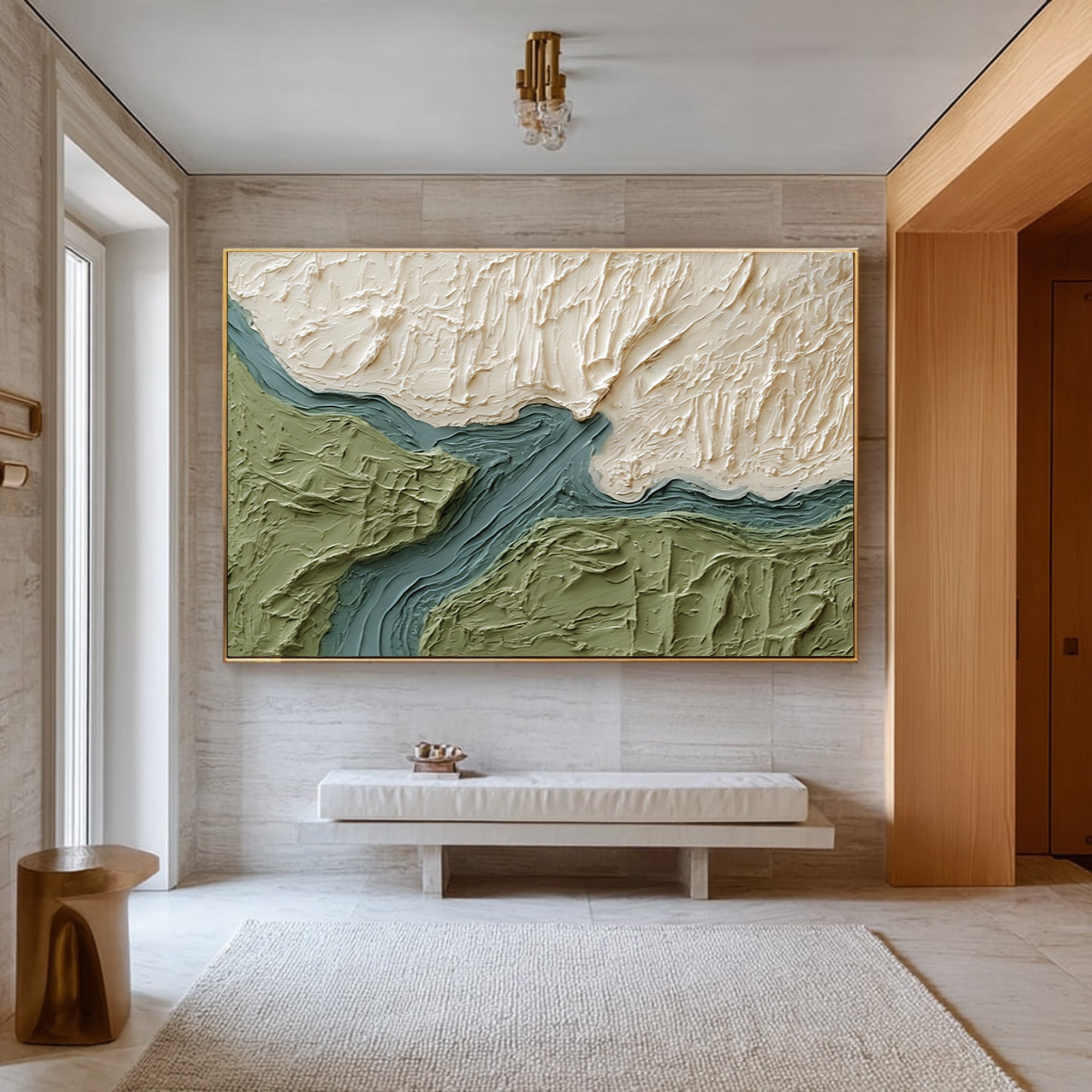 Large Modern Abstract Oil Painting, Green Landscape Textured Wall Art for Living Room #WAC 025