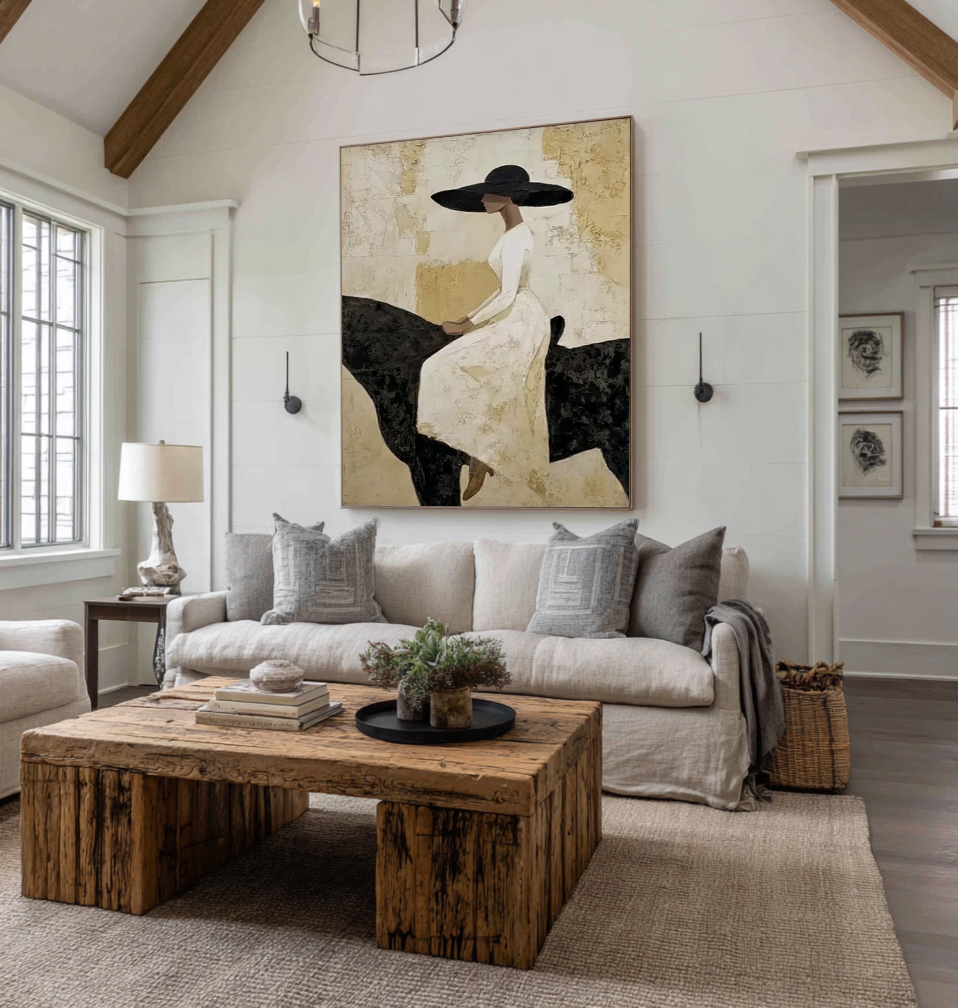 Contemporary Elegant Woman Portrait Horse Canvas Painting