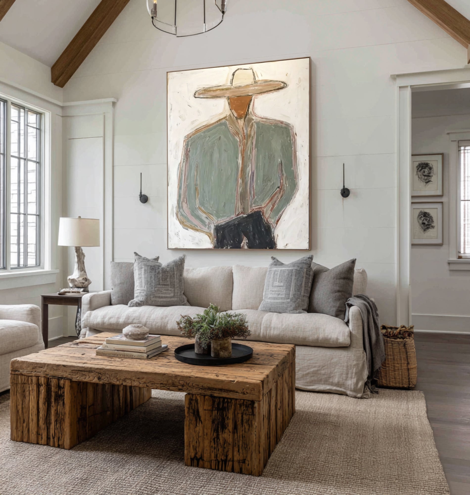 Large Abstract Cowboy Portrait Painting Contemporary Western Wall Art
