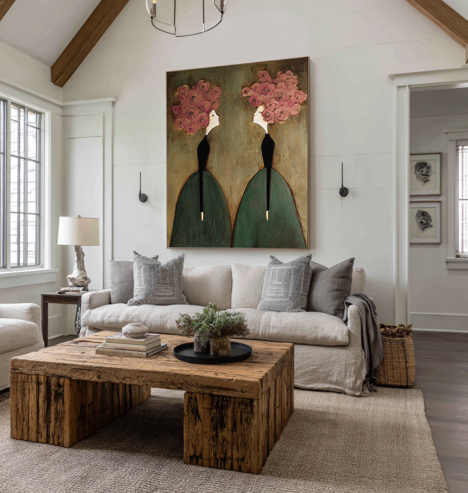 Large Floral Figurative Wall Art Contemporary Portrait Canvas Painting