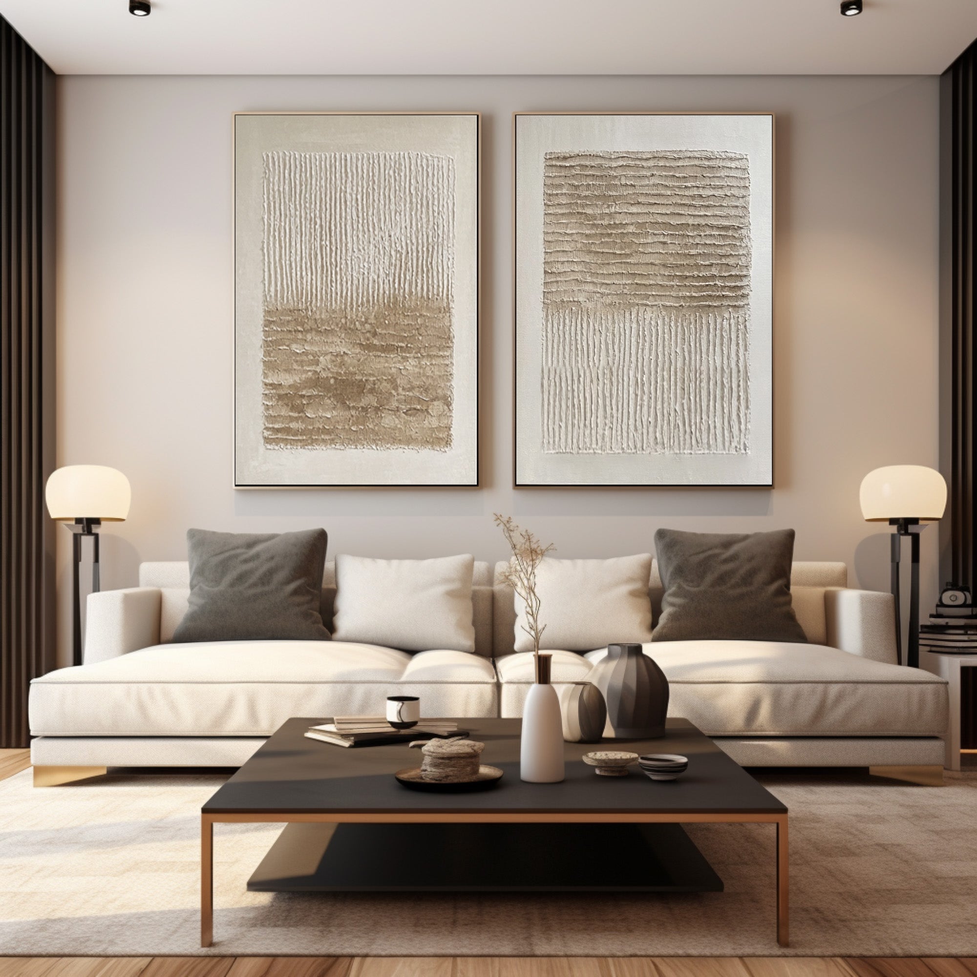 Contemporary Textured Wall Art Duo Living Space #WG 019