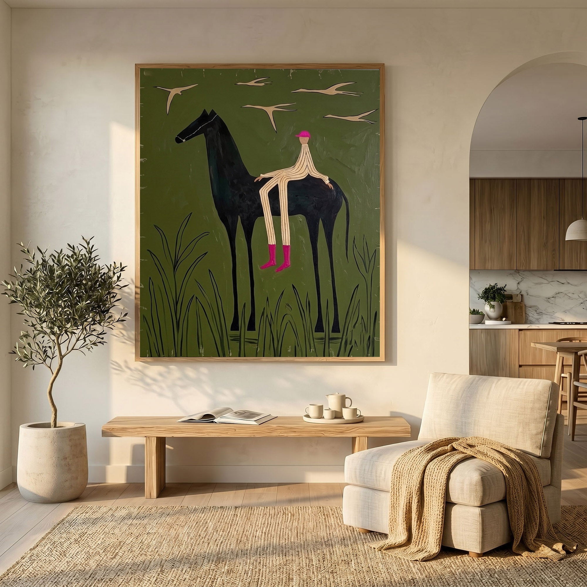Large Cowboy Horse Wall Art Minimalist Western Oil Painting Contemporary Ranch Decor