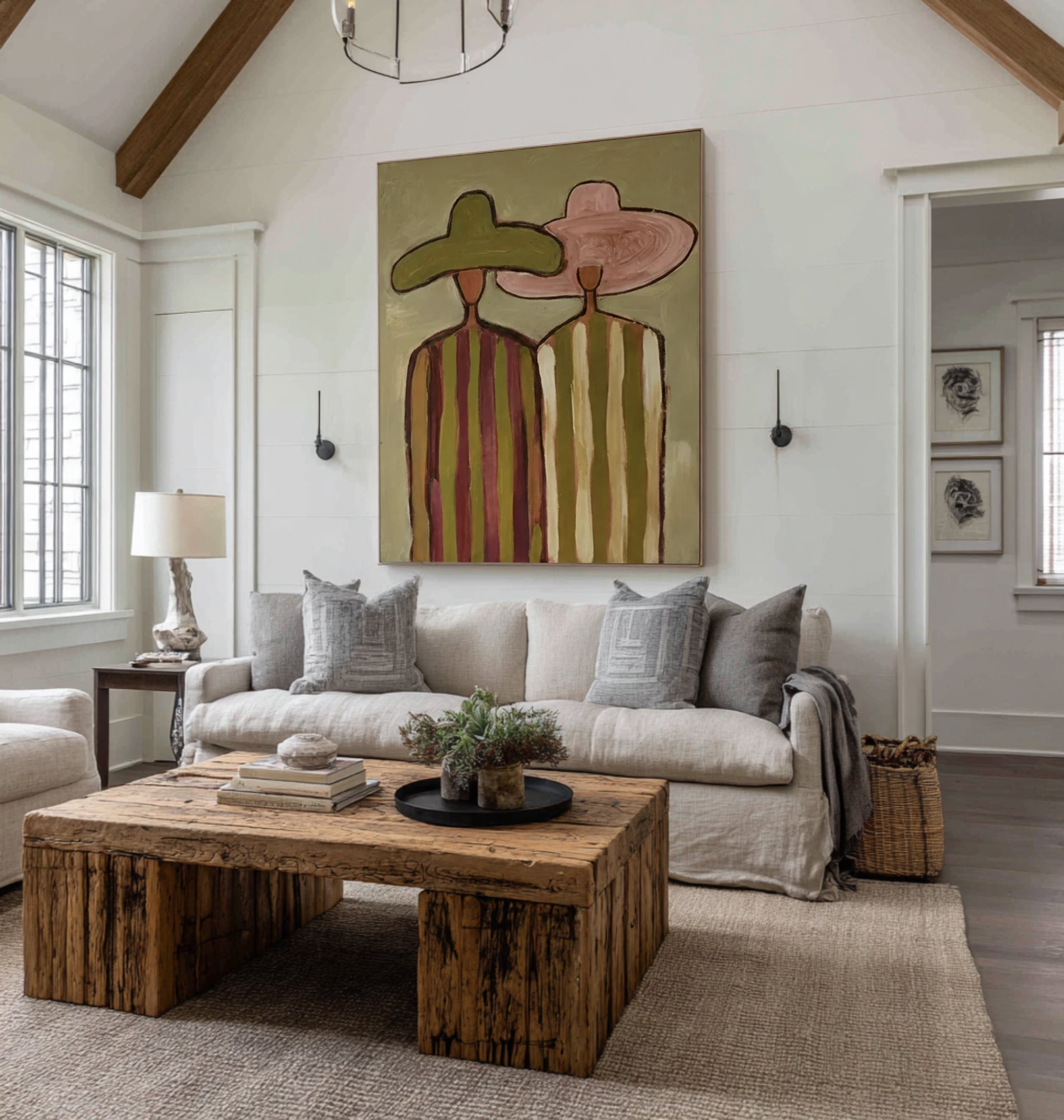 Modern Abstract Couple Canvas Art Oversized Neutral Figurative Painting