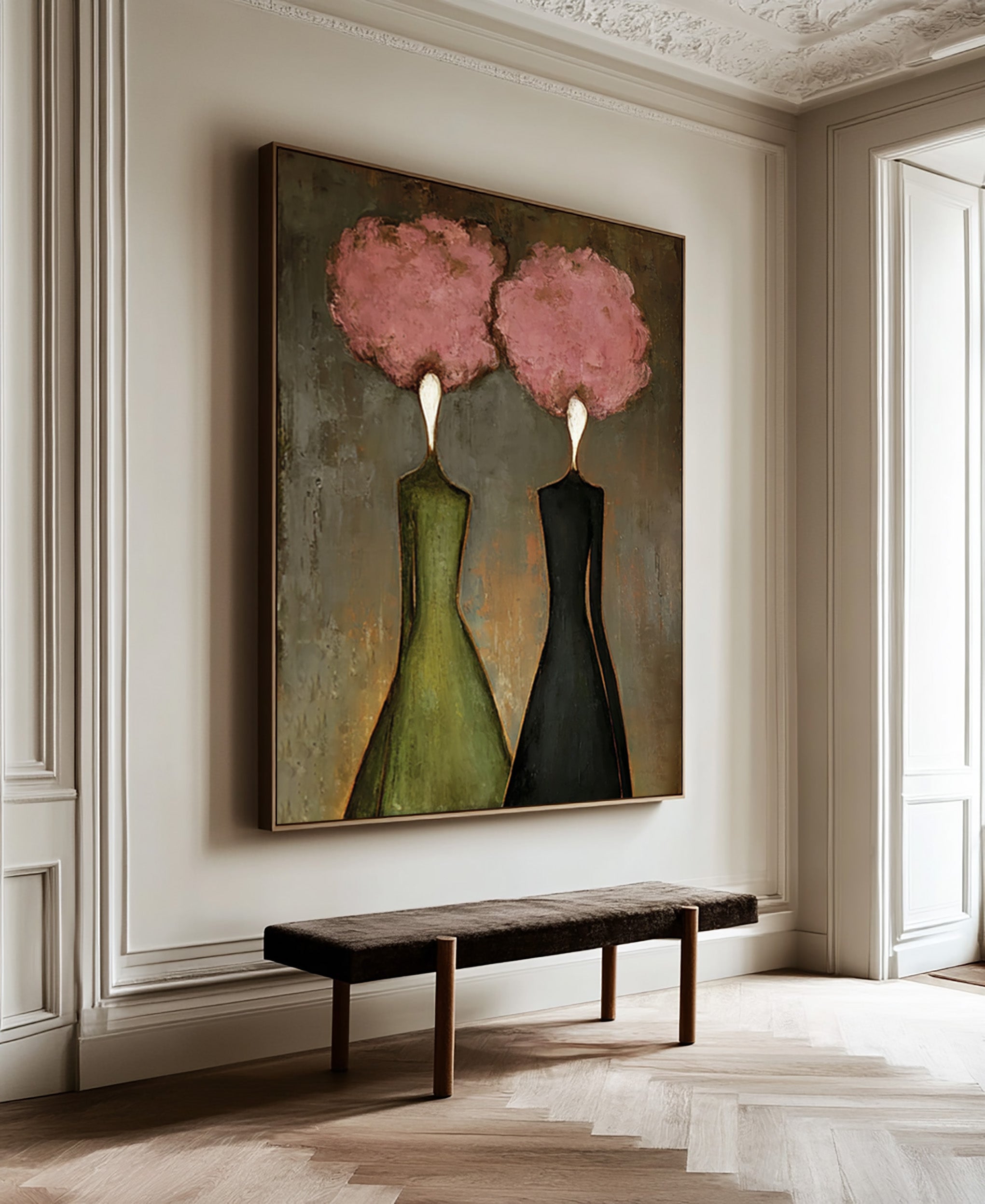 Large Abstract Pink Portrait Oil Painting – Modern Figurative Statement Wall Art #WAC 036