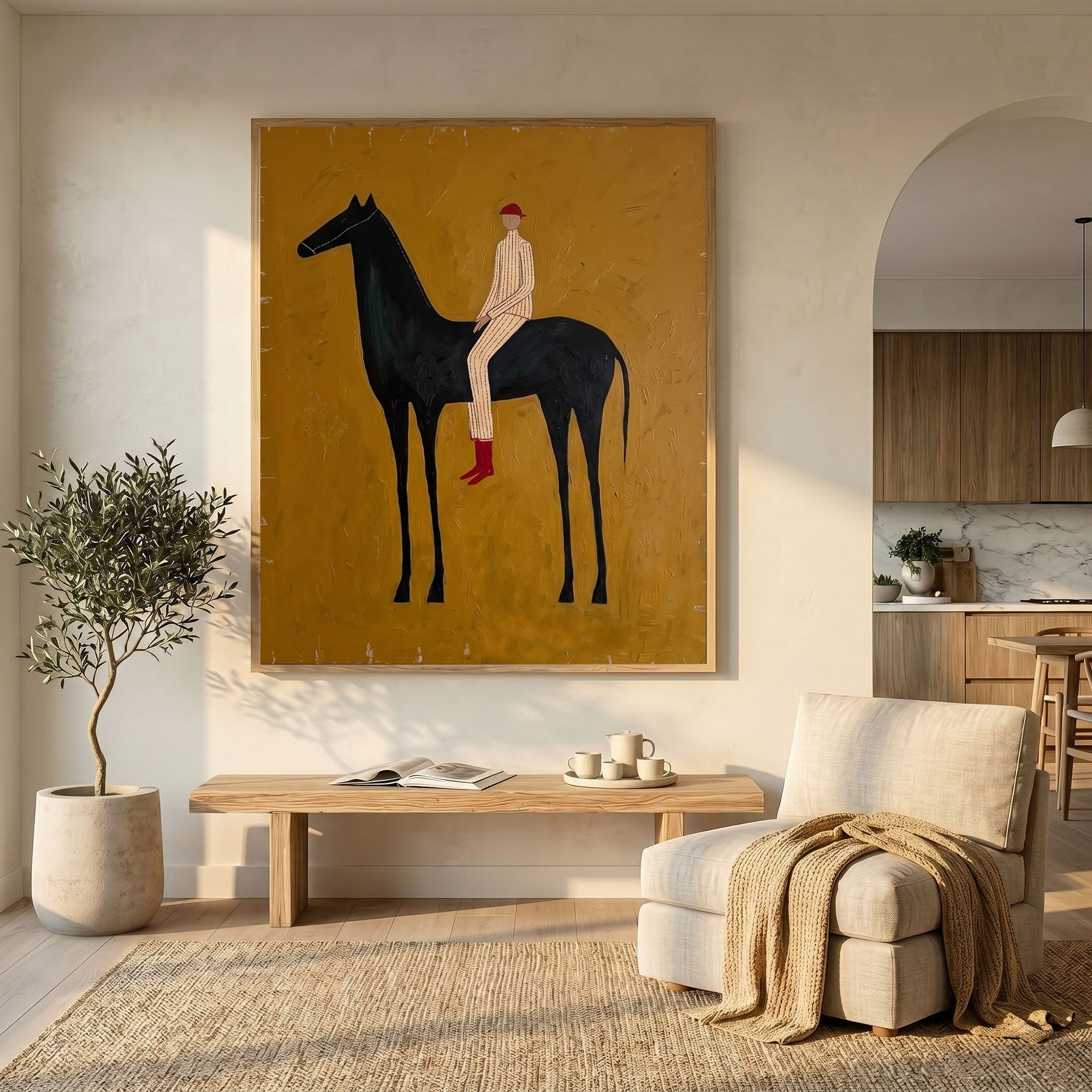 Large Cowboy Horse Wall Art Minimalist Western Oil Painting Ranch Style Decor