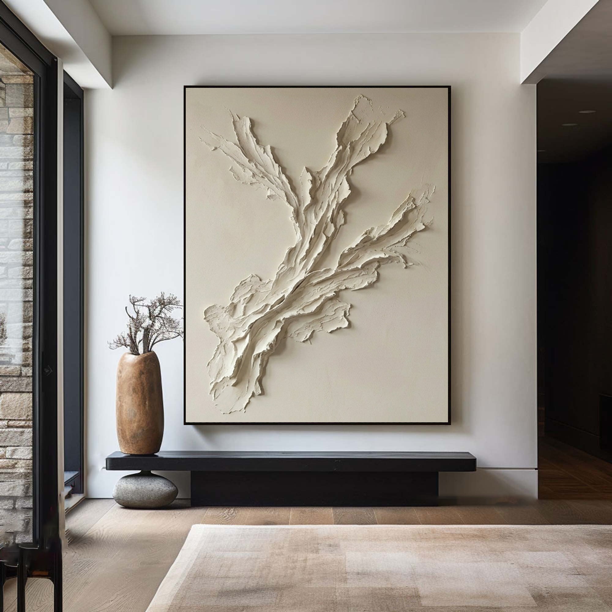 Large Handmade Oil Painting with Abstract Organic Relief Texture Design