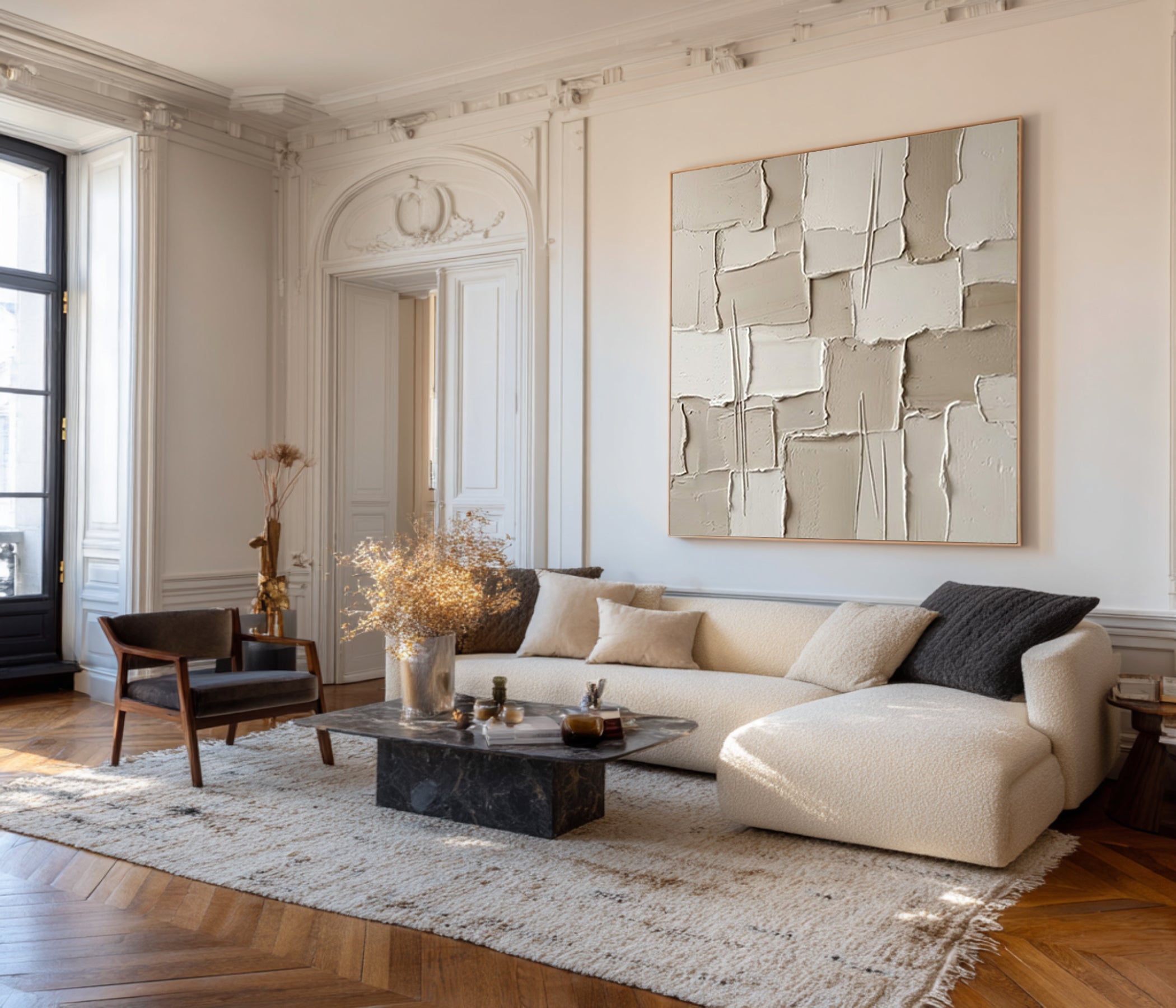 Large Quiet Architectural Layers Wall Art Neutral Contemporary Relief Painting