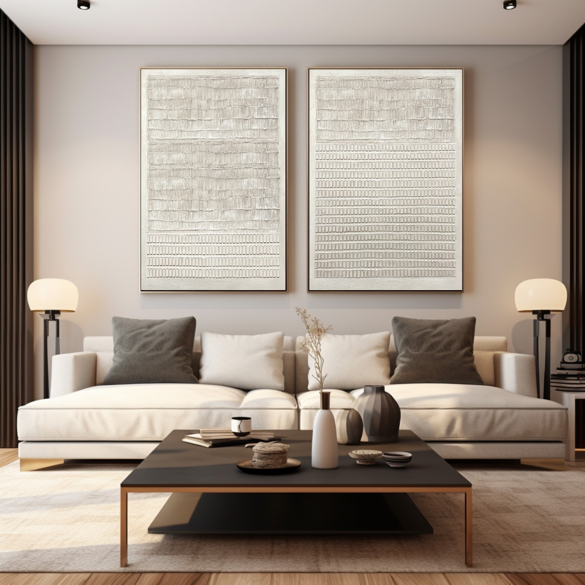 Contemporary Neutral Wall Art Set Two Piece Decor #WG 034