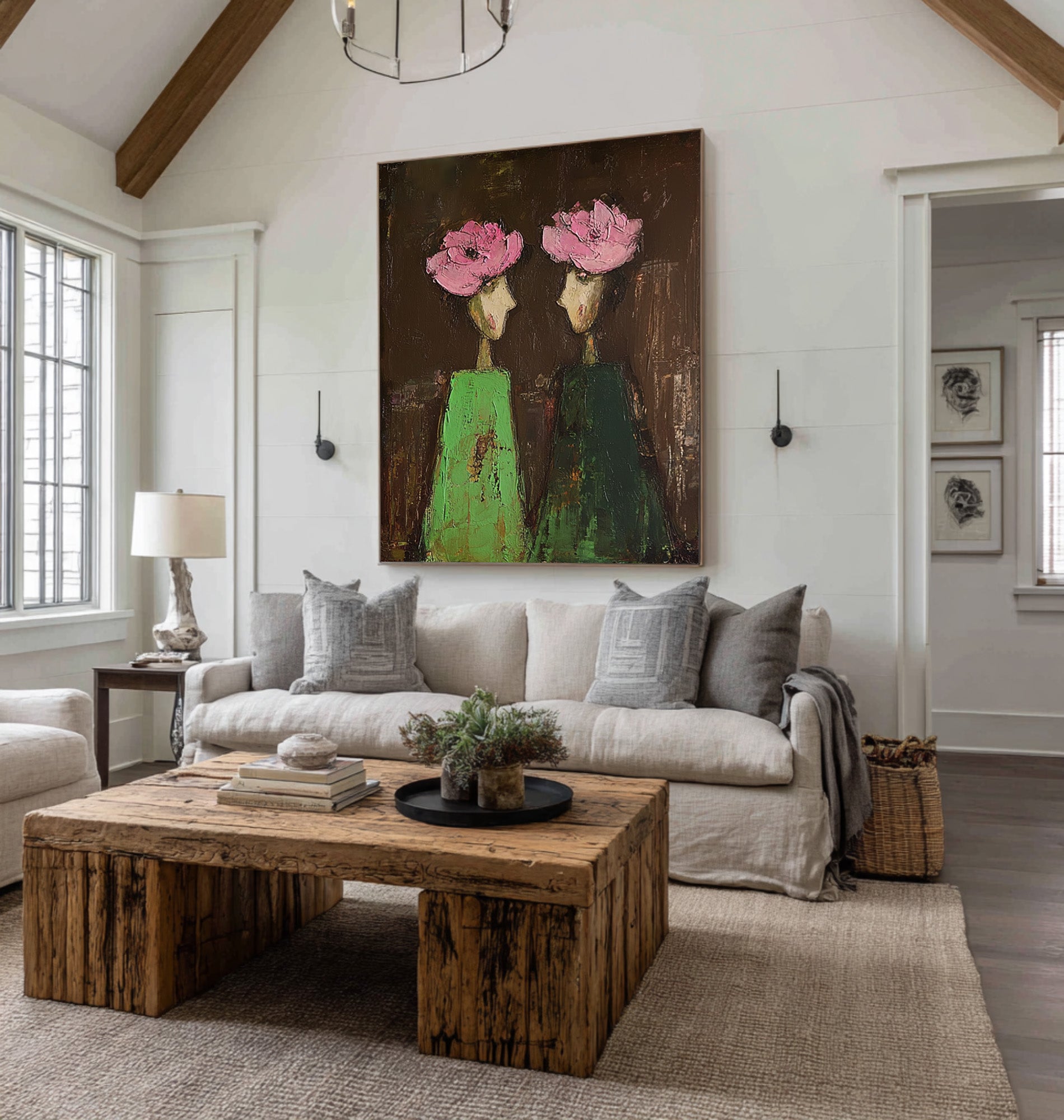 Large Abstract Portrait Oil Painting on Canvas – Dark Background Statement Wall Art #WAC 040