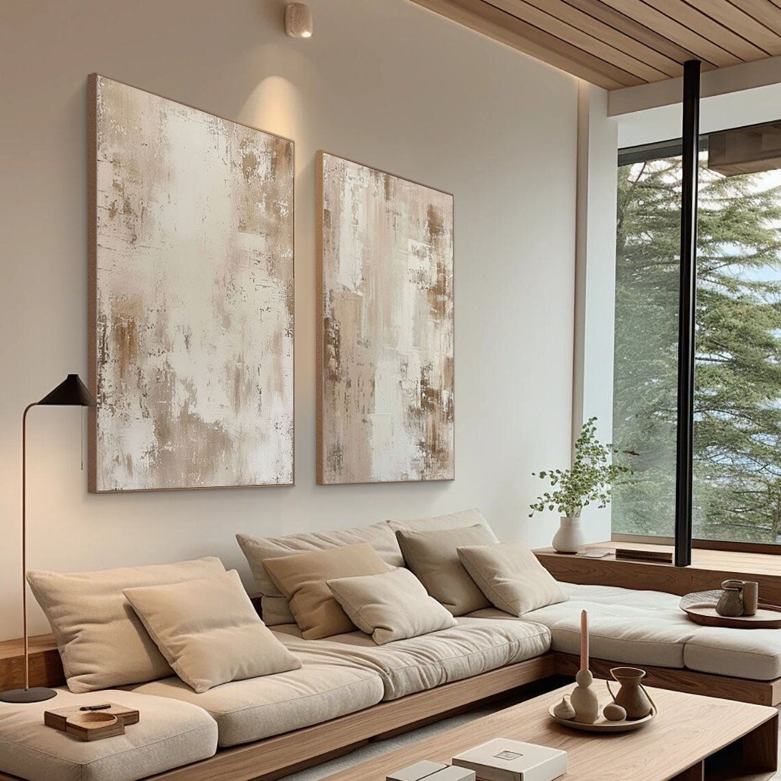 Beige & Brown Minimalist Painting Set Of 2 #BBS 007