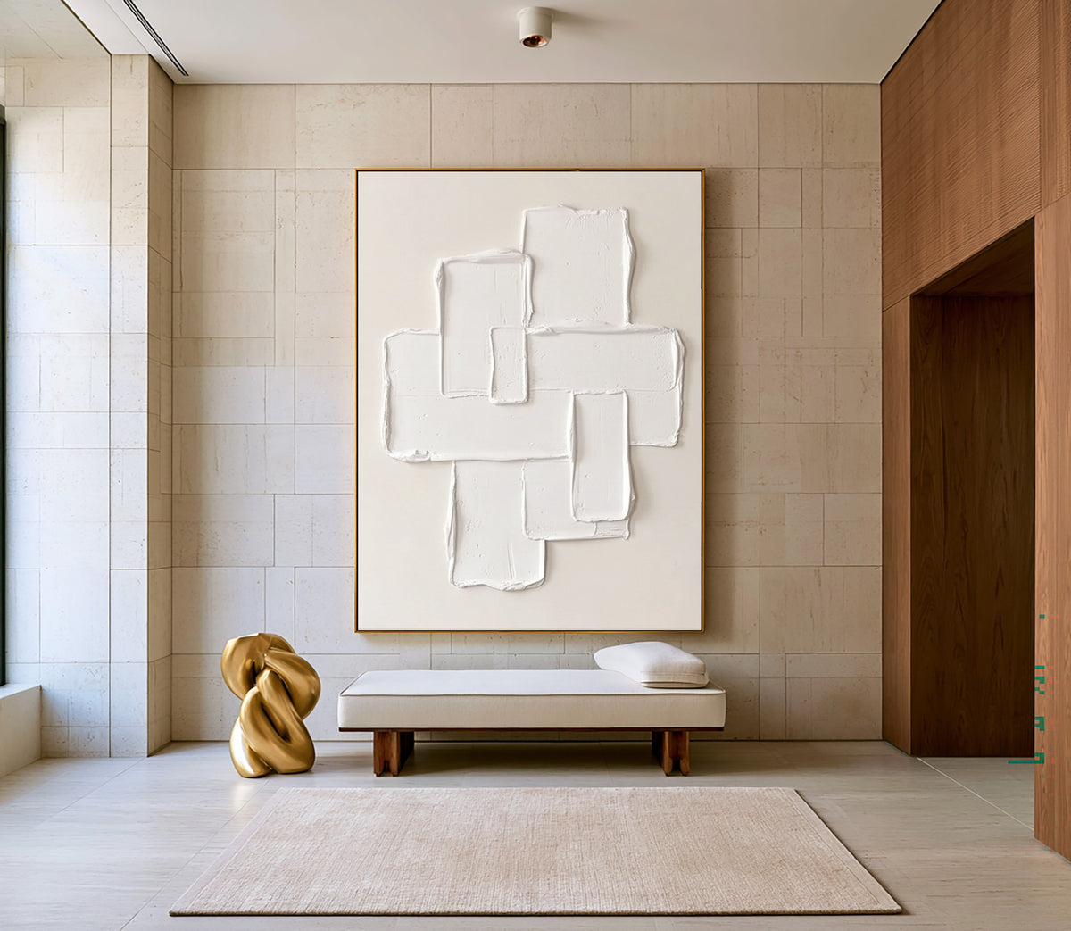 Large Minimalist Geometric Textured Relief Wall Art Ivory Cream Abstract Oil Painting Sculptural 3D Modern Luxury Home Decor