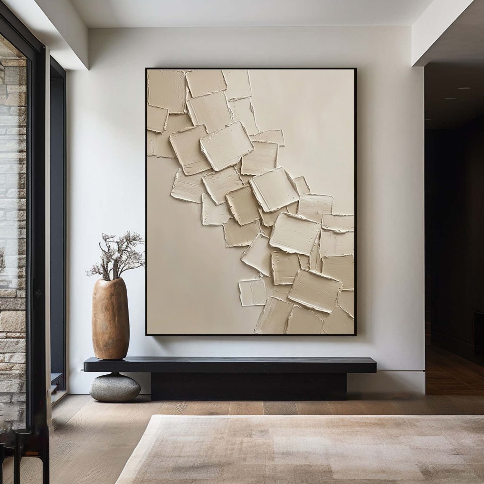 Large Neutral Textured Oil Painting – Beige Minimalist Abstract Wall Art