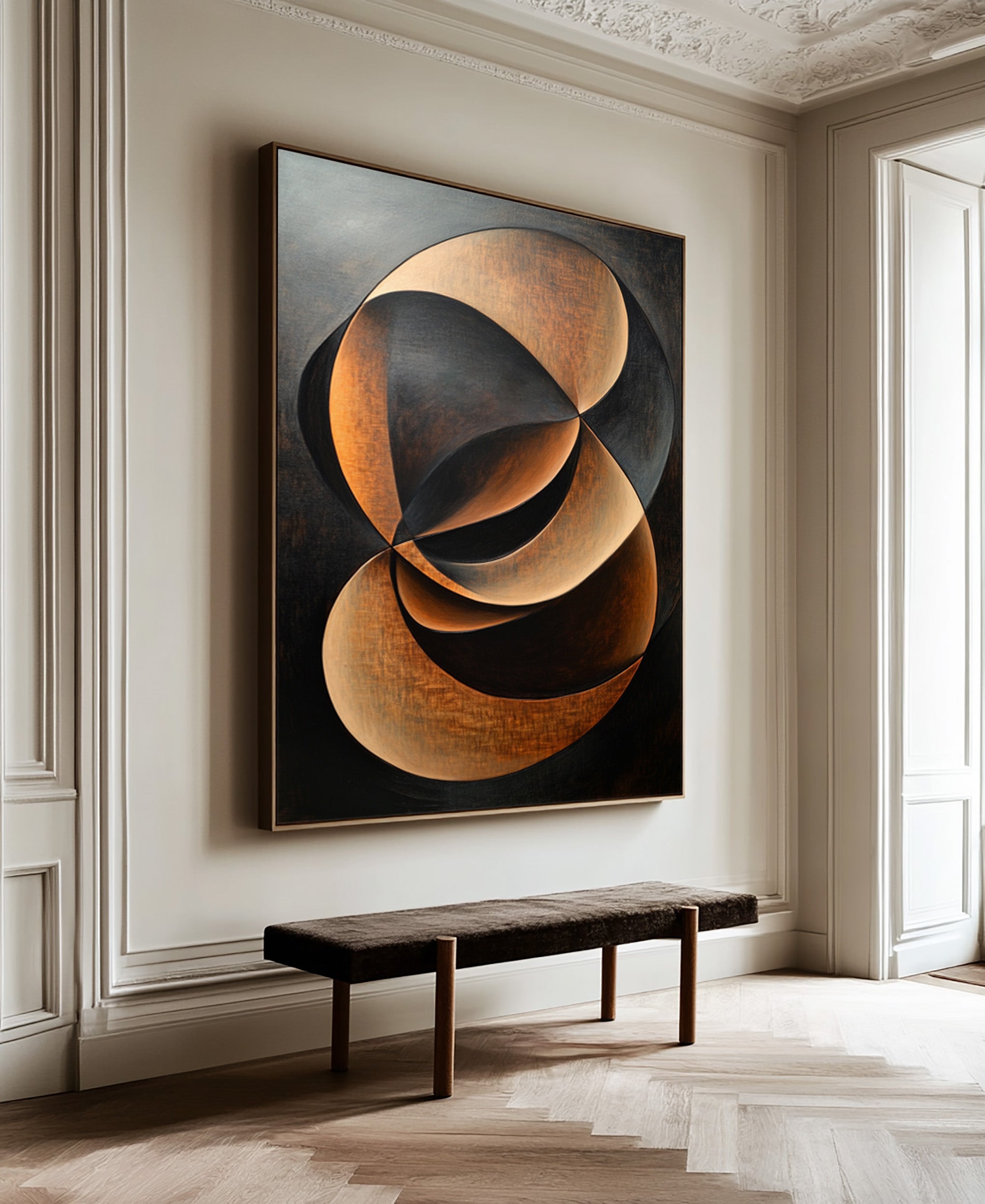 Metallic Swirl Abstract Art Bronze and Black Canvas #WG 094