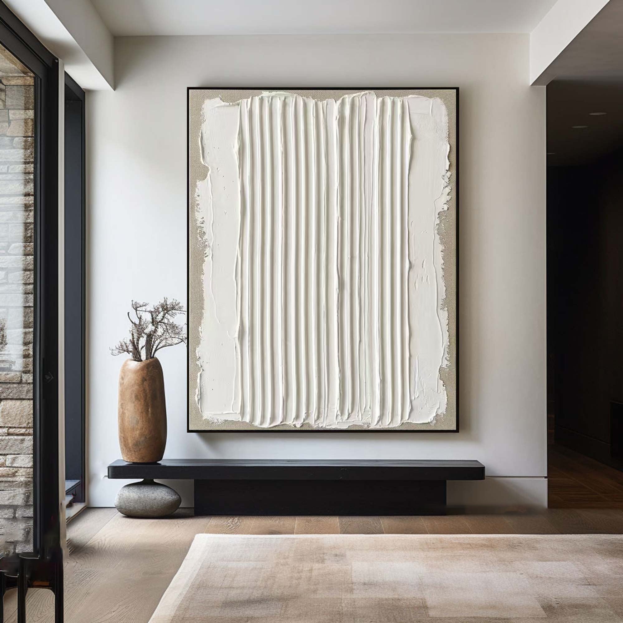 Large Textured Squares Oil Painting – Minimalist Neutral Canvas Art