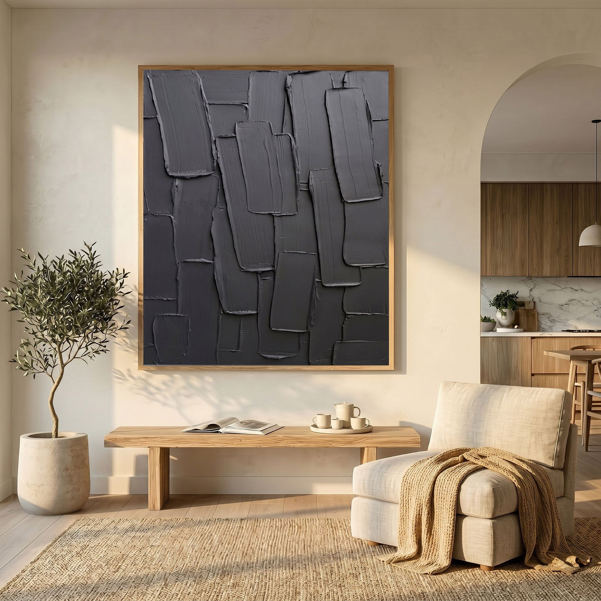 Dark Gray Textured Wall Art Abstract Plaster Relief Painting Modern 3D Impasto Minimalist Luxury Decor