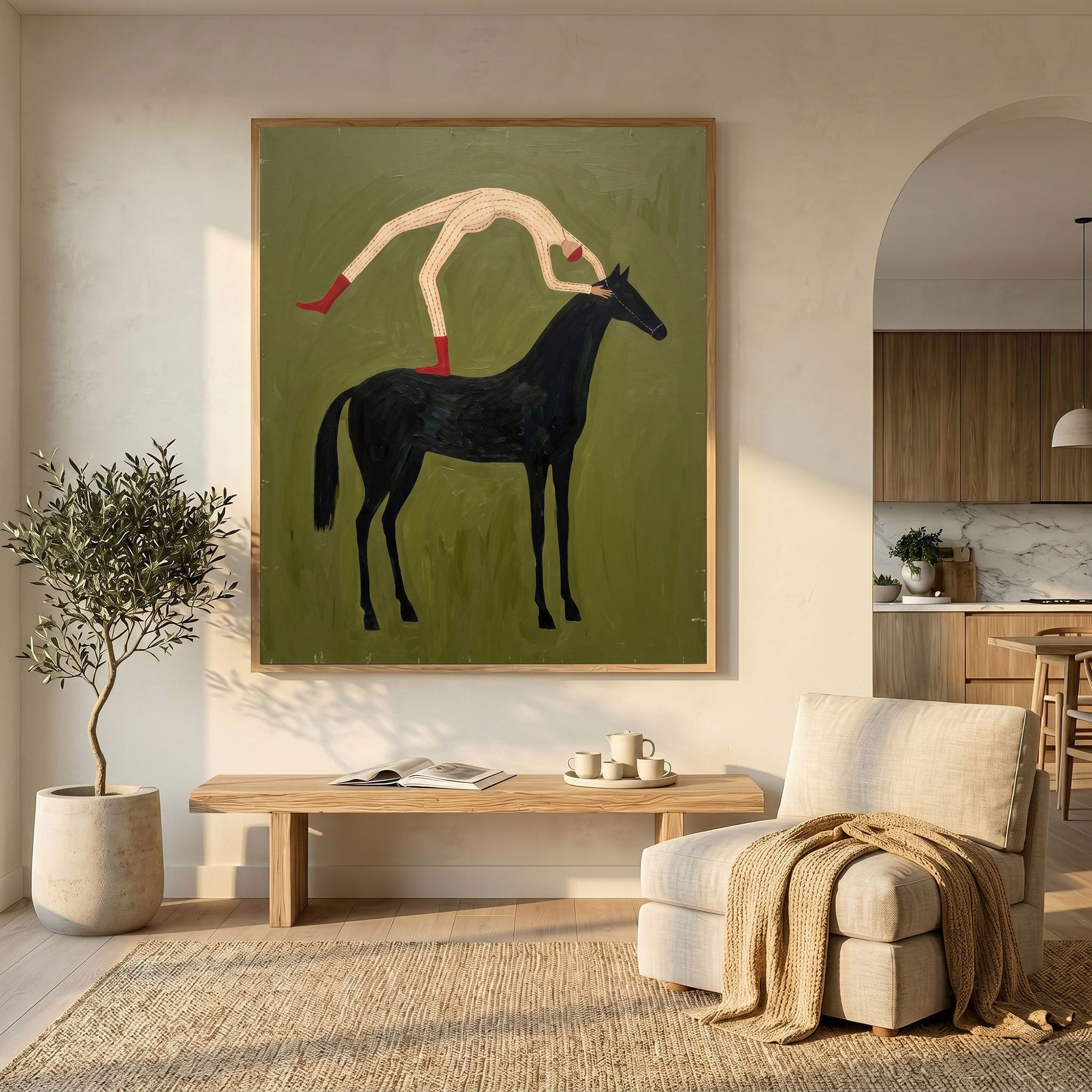 Large Cowboy Horse Wall Art Minimalist Western Oil Painting Luxury Ranch Artwork