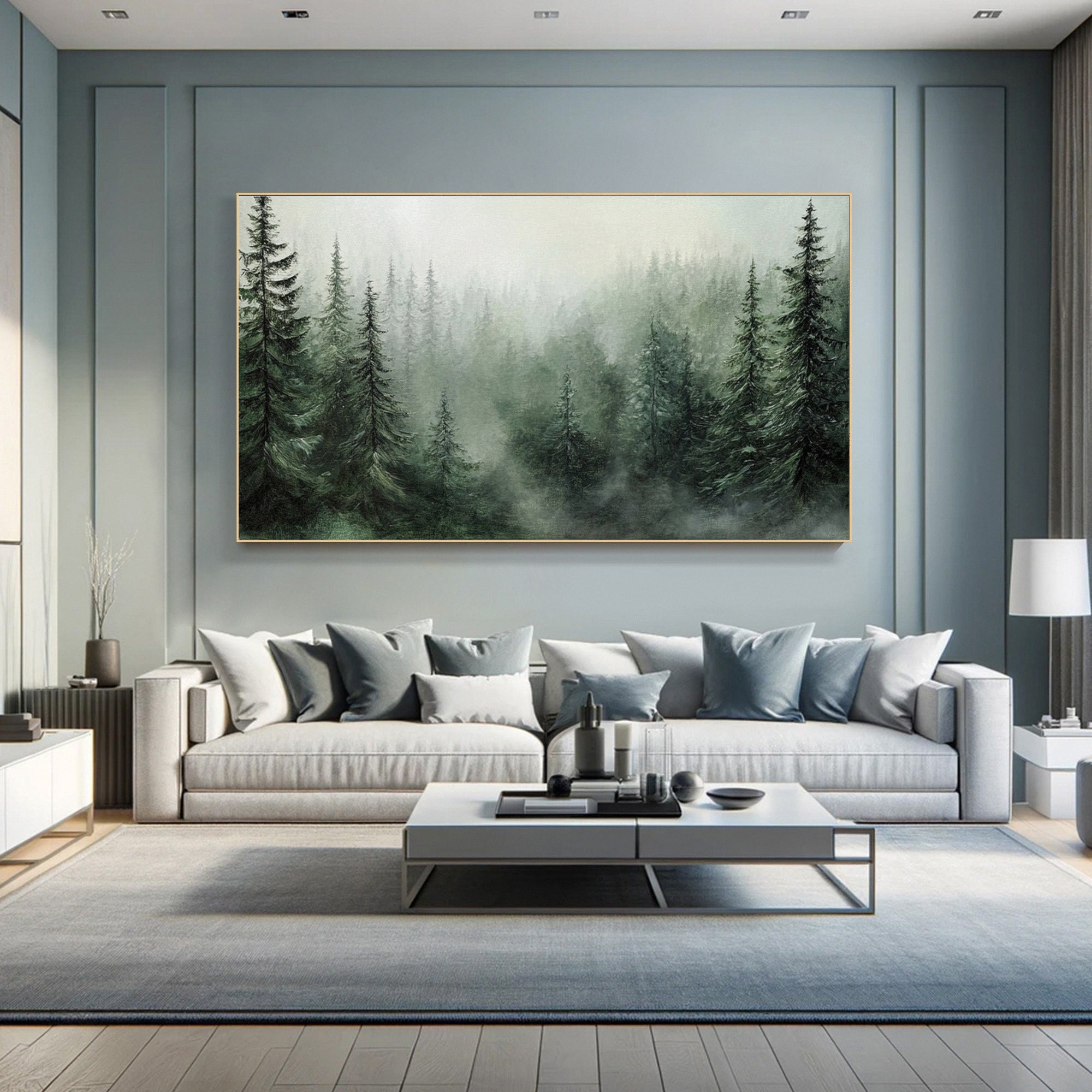 Misty Forest Landscape Painting Tranquil Wall Art for Cozy Interiors #BGM 053