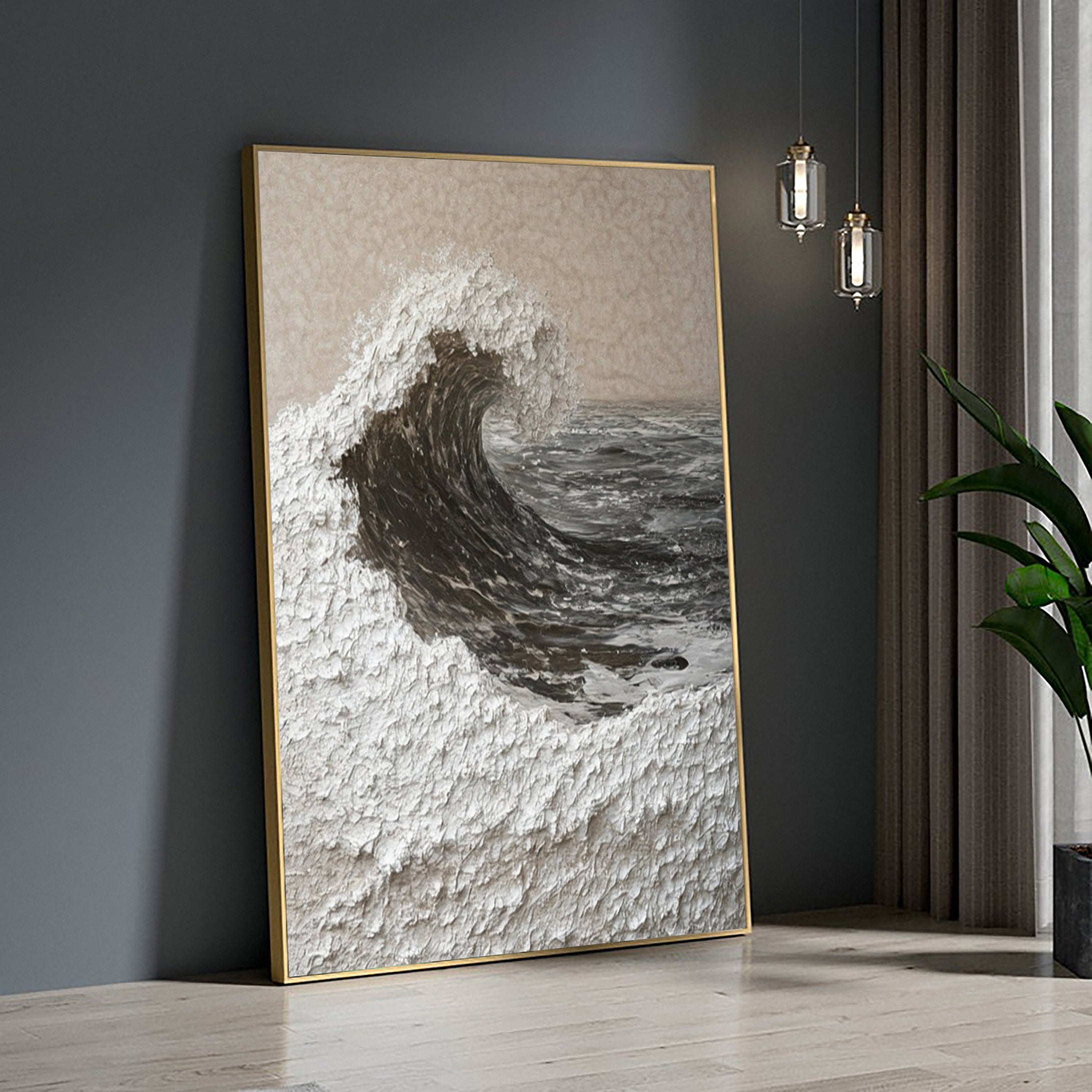 Majestic Ocean Wave Textured Canvas for Elegant Coastal Home Decor #BBM 057