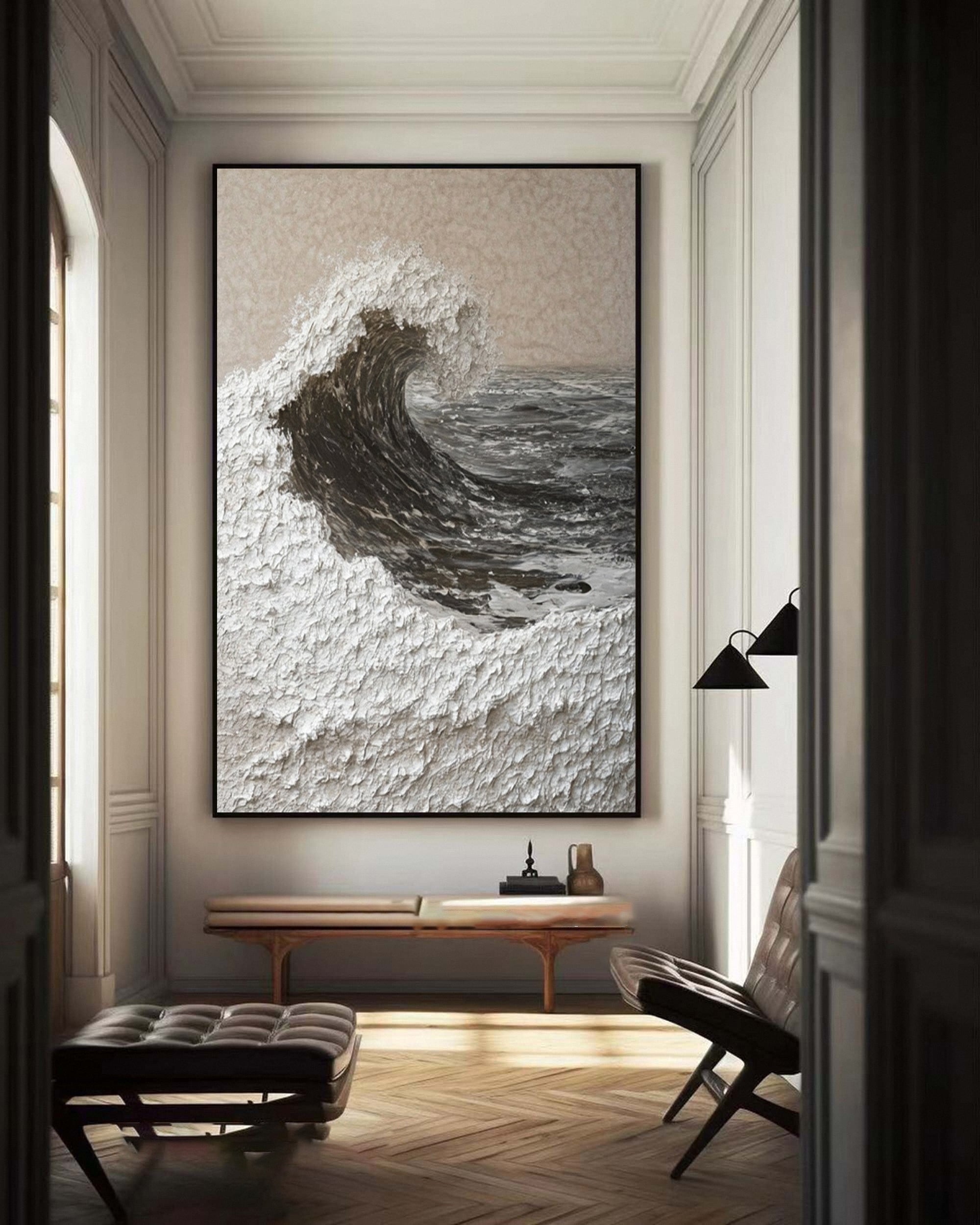 Majestic Ocean Wave Textured Canvas for Elegant Coastal Home Decor #BBM 057