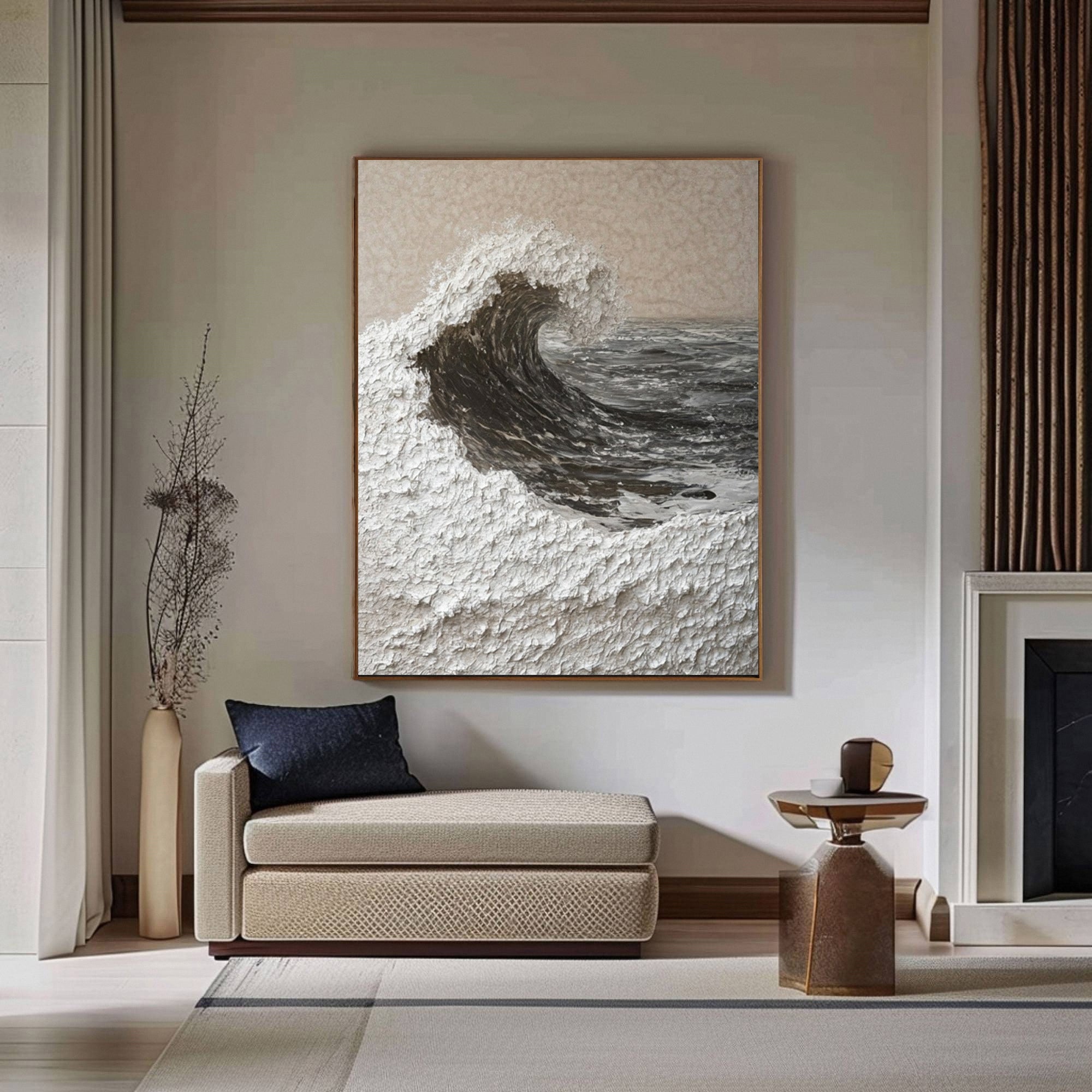 Majestic Ocean Wave Textured Canvas for Elegant Coastal Home Decor #BBM 057