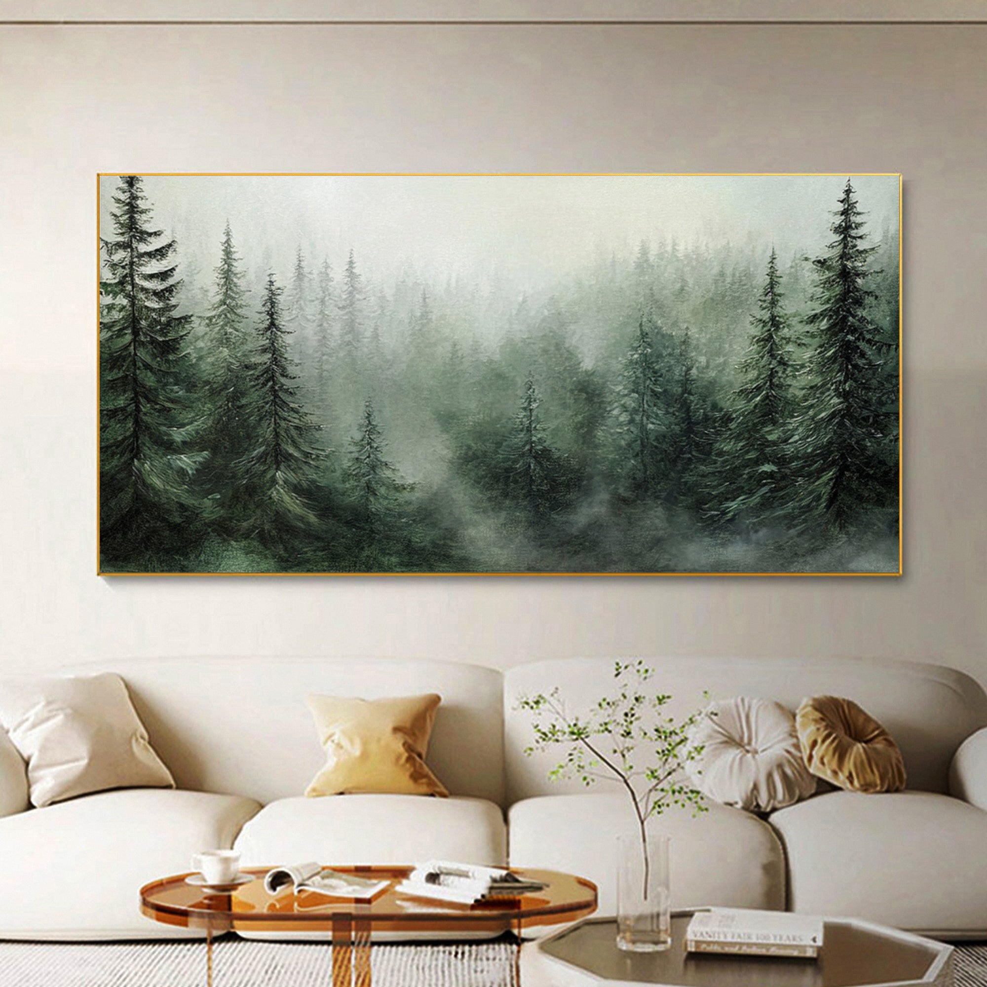 Misty Forest Landscape Painting Tranquil Wall Art for Cozy Interiors #BGM 053