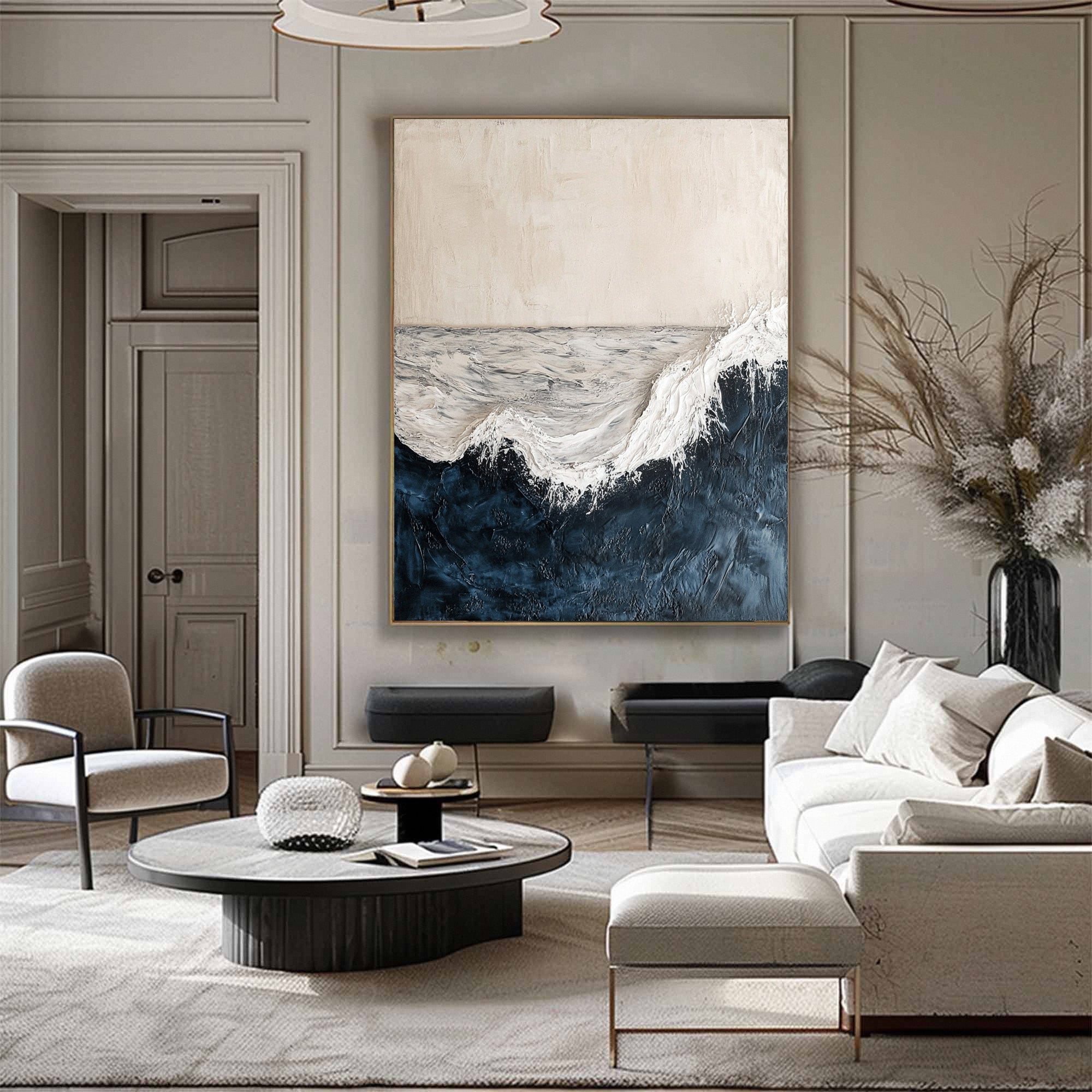 Majestic Ocean Wave Textured Canvas for Elegant Coastal Home Decor #BBM 060