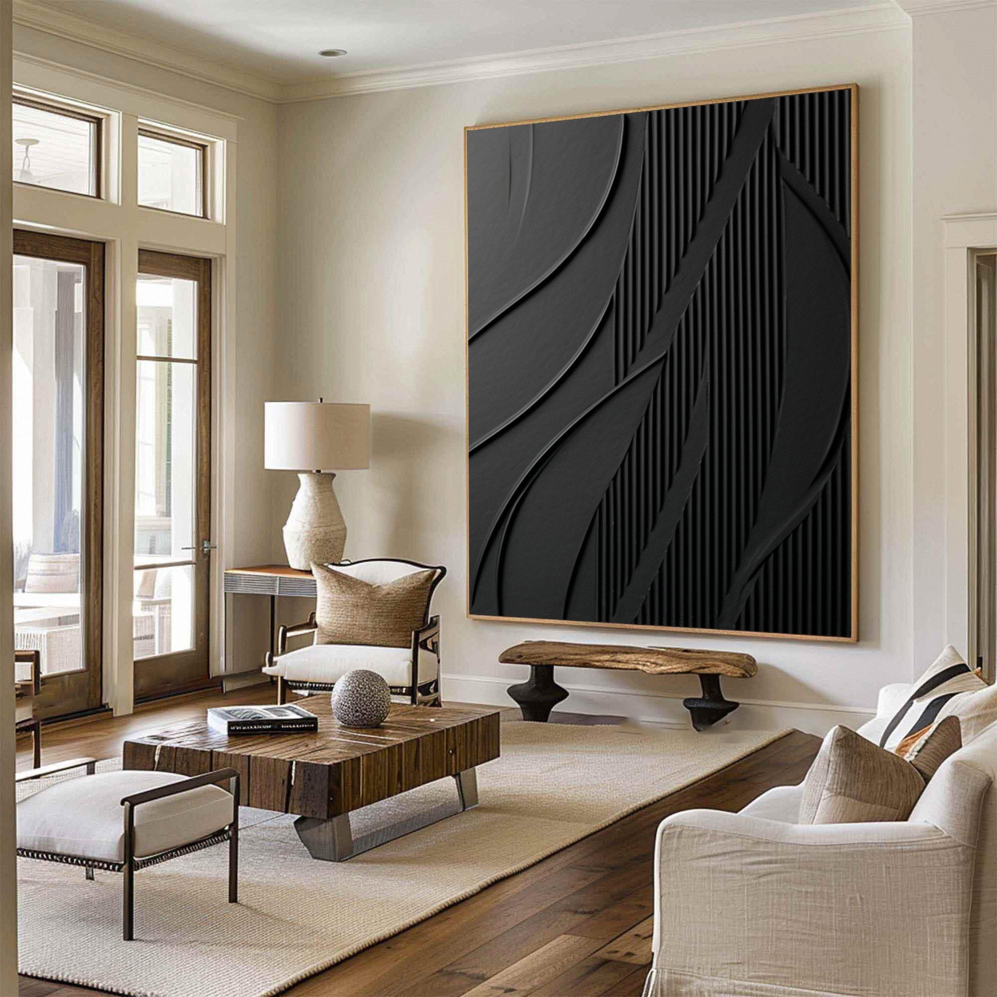 Luxury Textured Wall Art in Black for Upscale Interior Design #BM 096