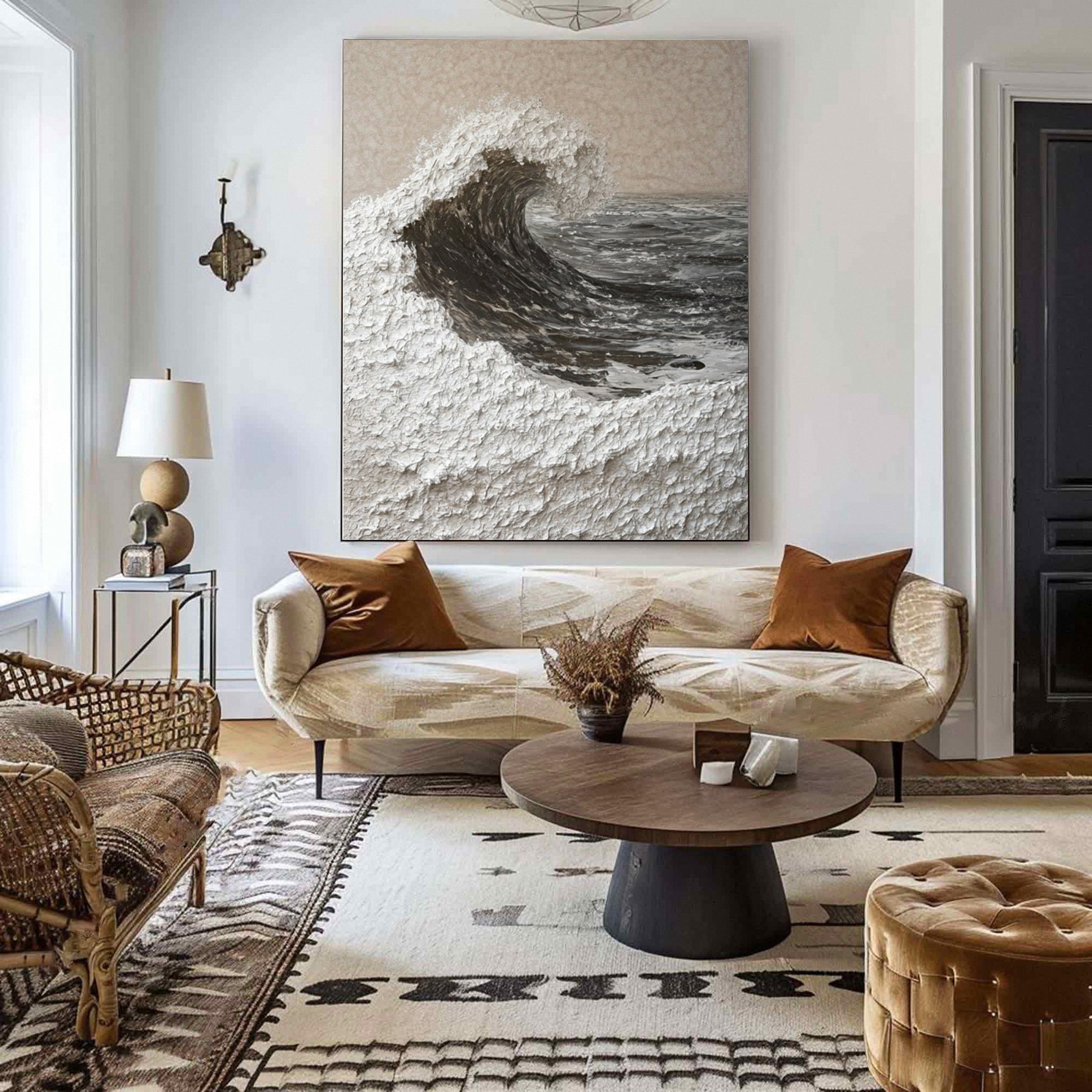 Majestic Ocean Wave Textured Canvas for Elegant Coastal Home Decor #BBM 057