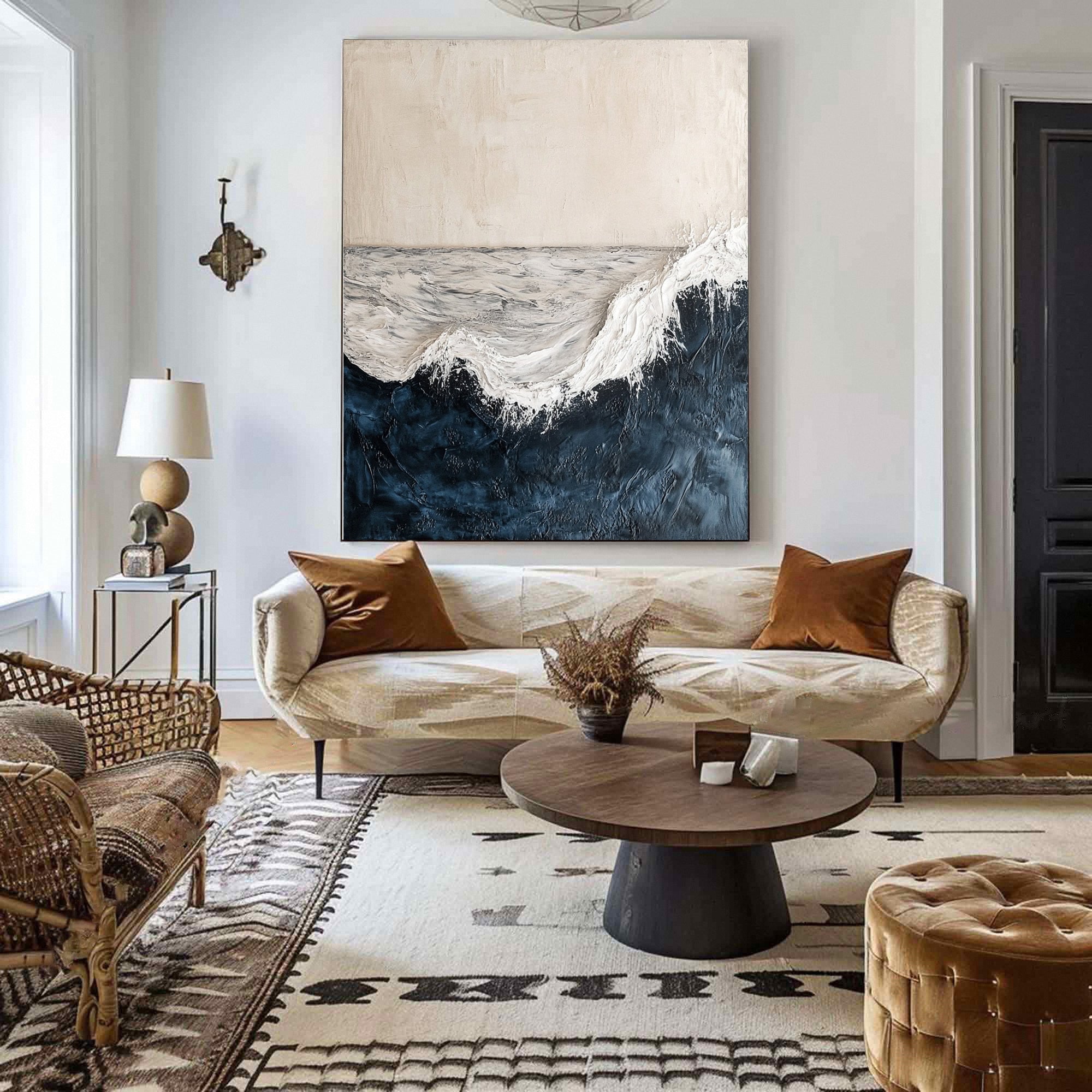 Majestic Ocean Wave Textured Canvas for Elegant Coastal Home Decor #BBM 060