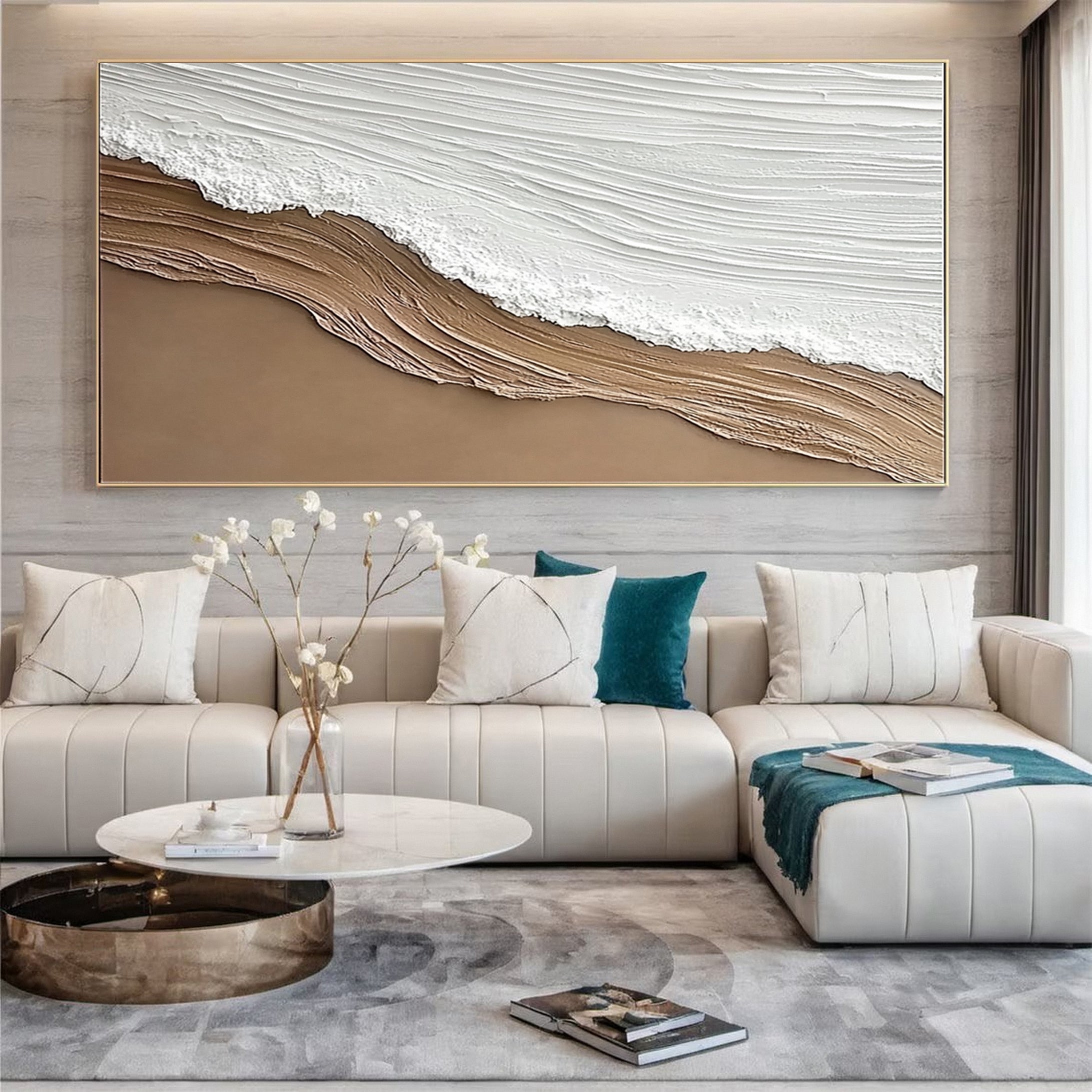 Coastal Serenity Textured Ocean Waves Oil Painting for Living Room #OP 003