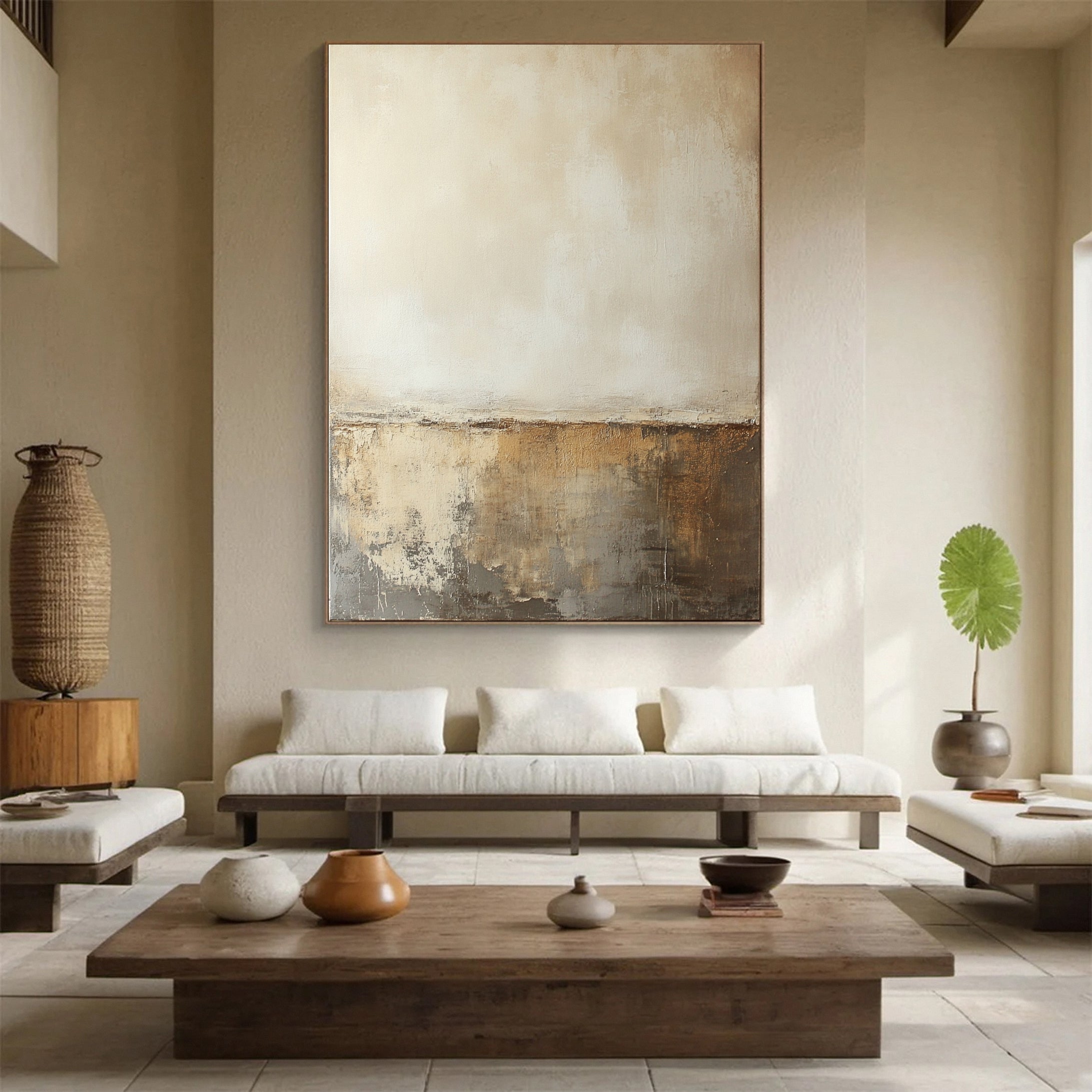 Abstract Serenity Large Beige Artwork for Living Rooms #BBA 089