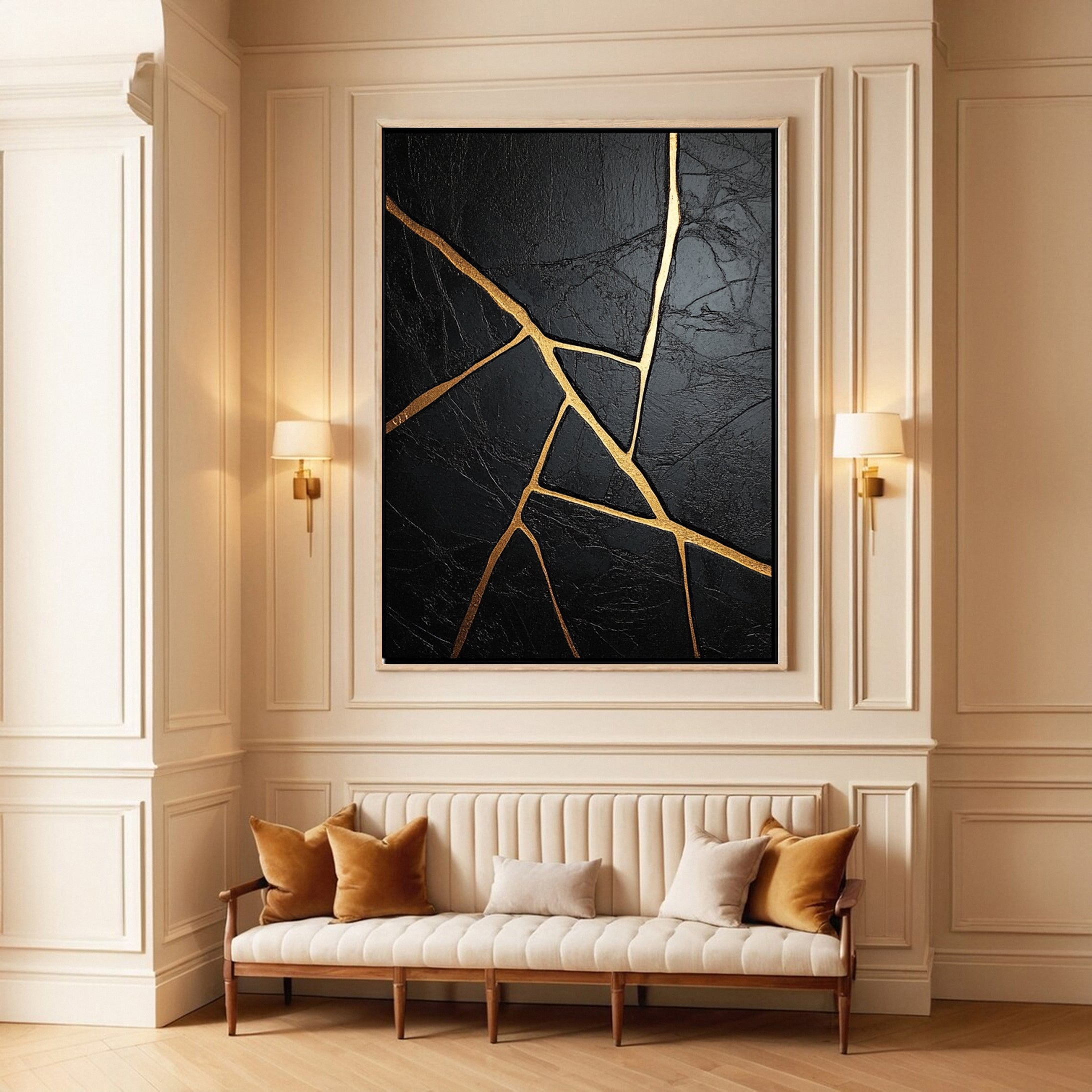 Luxury Textured Wall Art in Black and Gold for Upscale Interior Design #BM 109