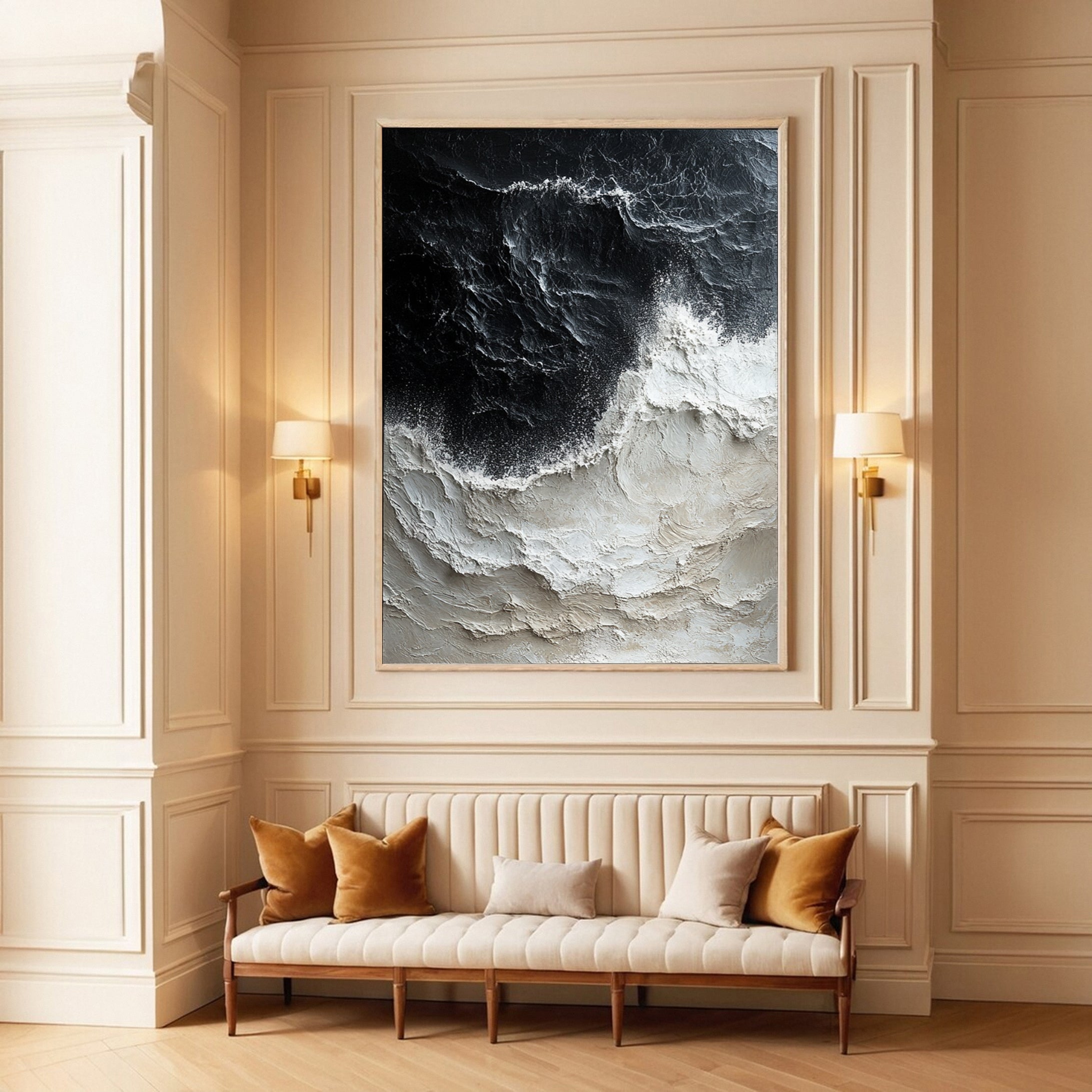 Luxury Ocean Wave Art with 3D Textured Finish for Upscale Homes #OP 043