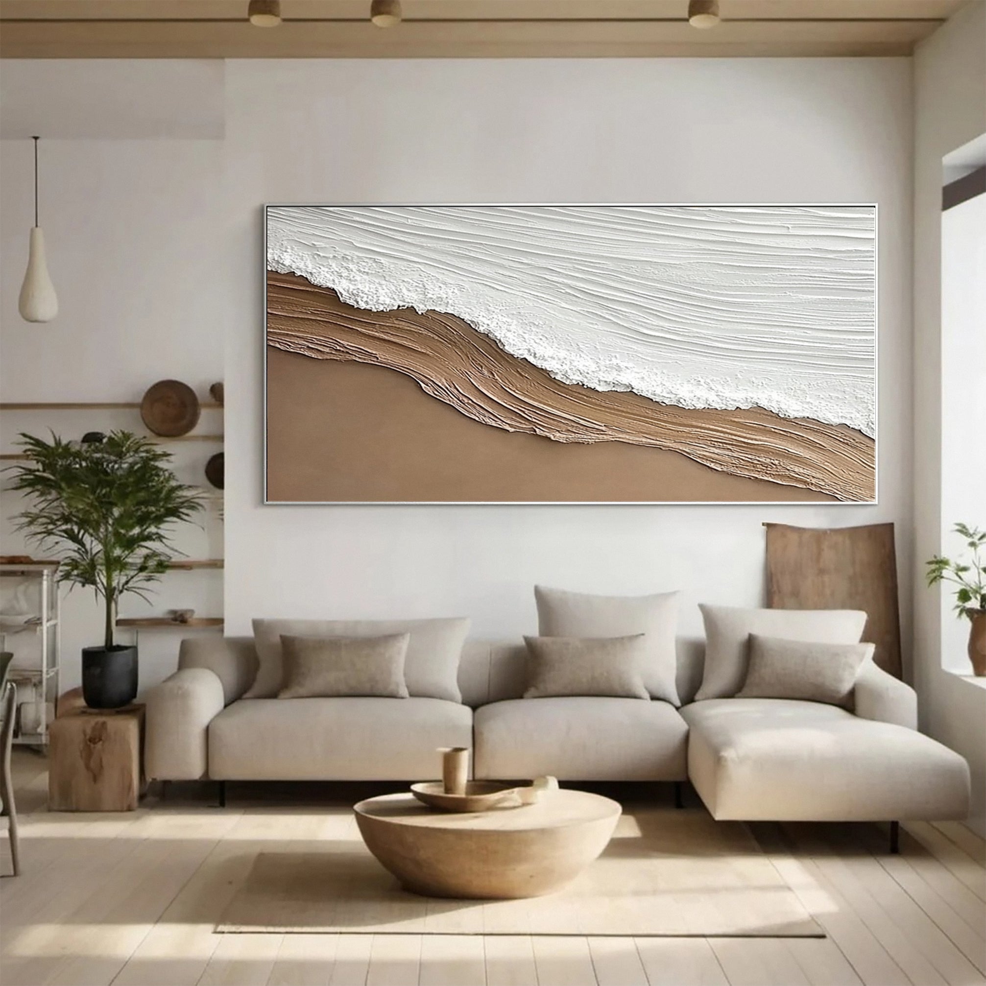 Coastal Serenity Textured Ocean Waves Oil Painting for Living Room #OP 003