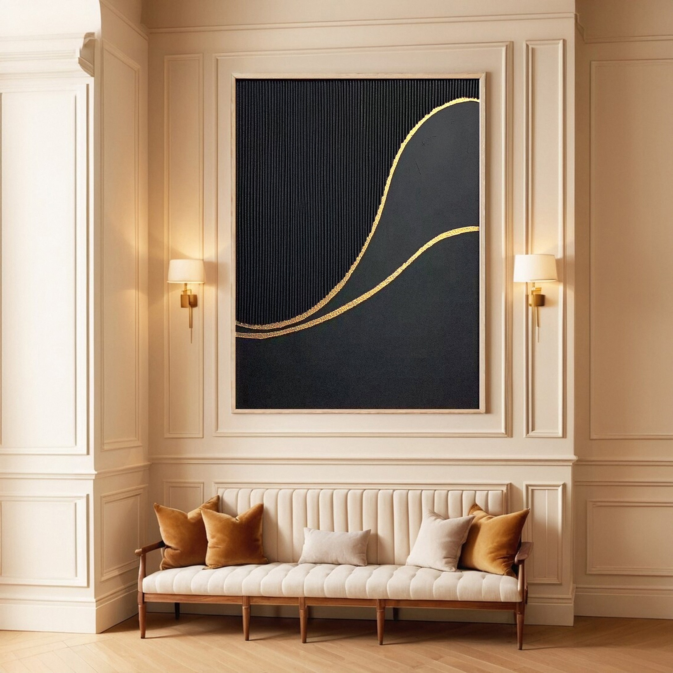 Luxury Textured Wall Art in Black and Gold for Upscale Interior Design #BM 116