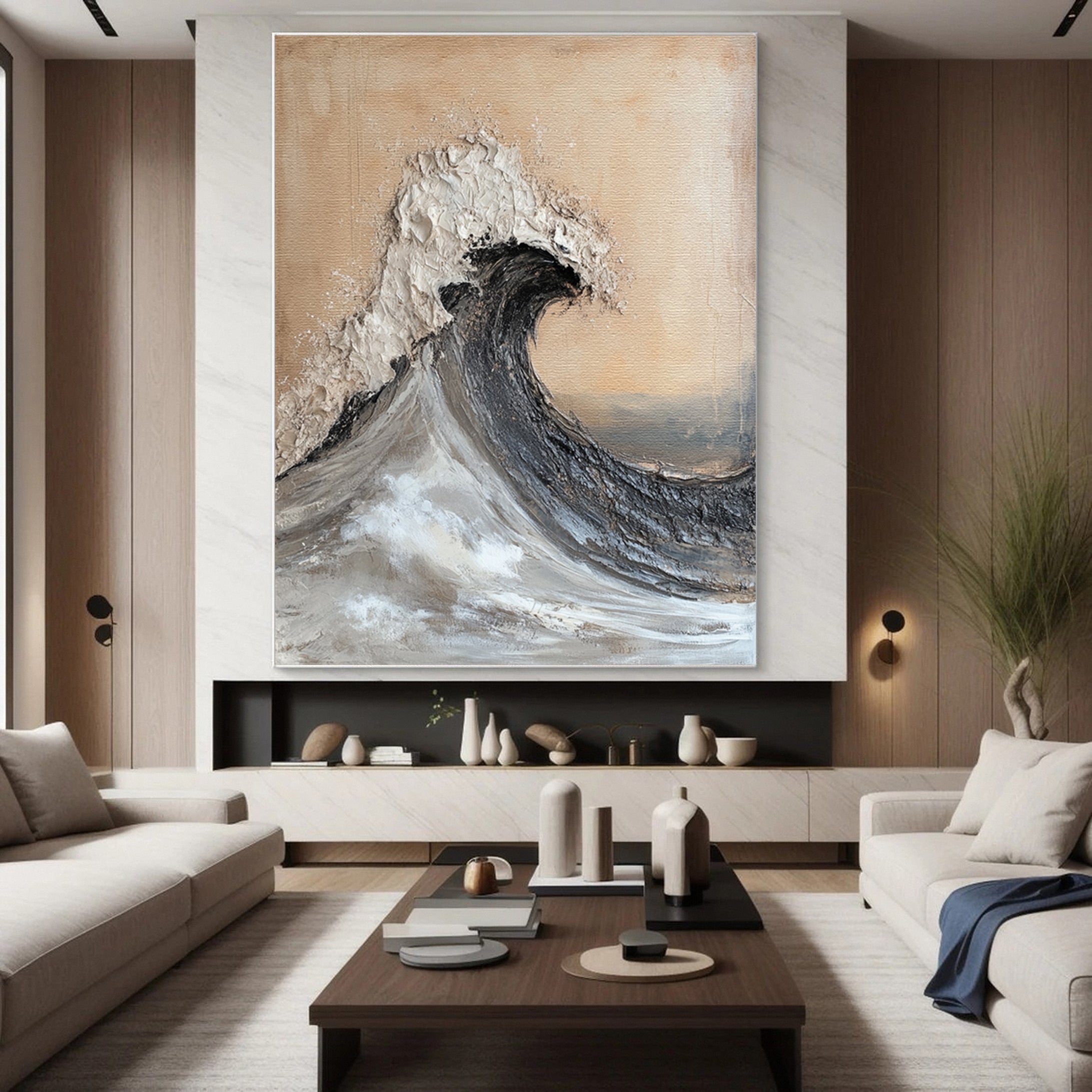 Luxury Ocean Wave Art with 3D Textured Finish for Upscale Homes #OP 039