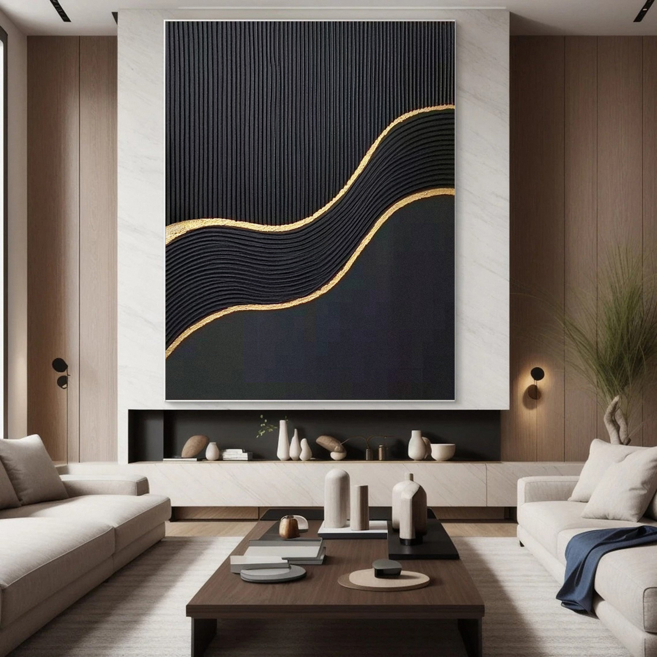 Luxurious Black and Gold Abstract Canvas Wall Art for Modern Homes #BM 103