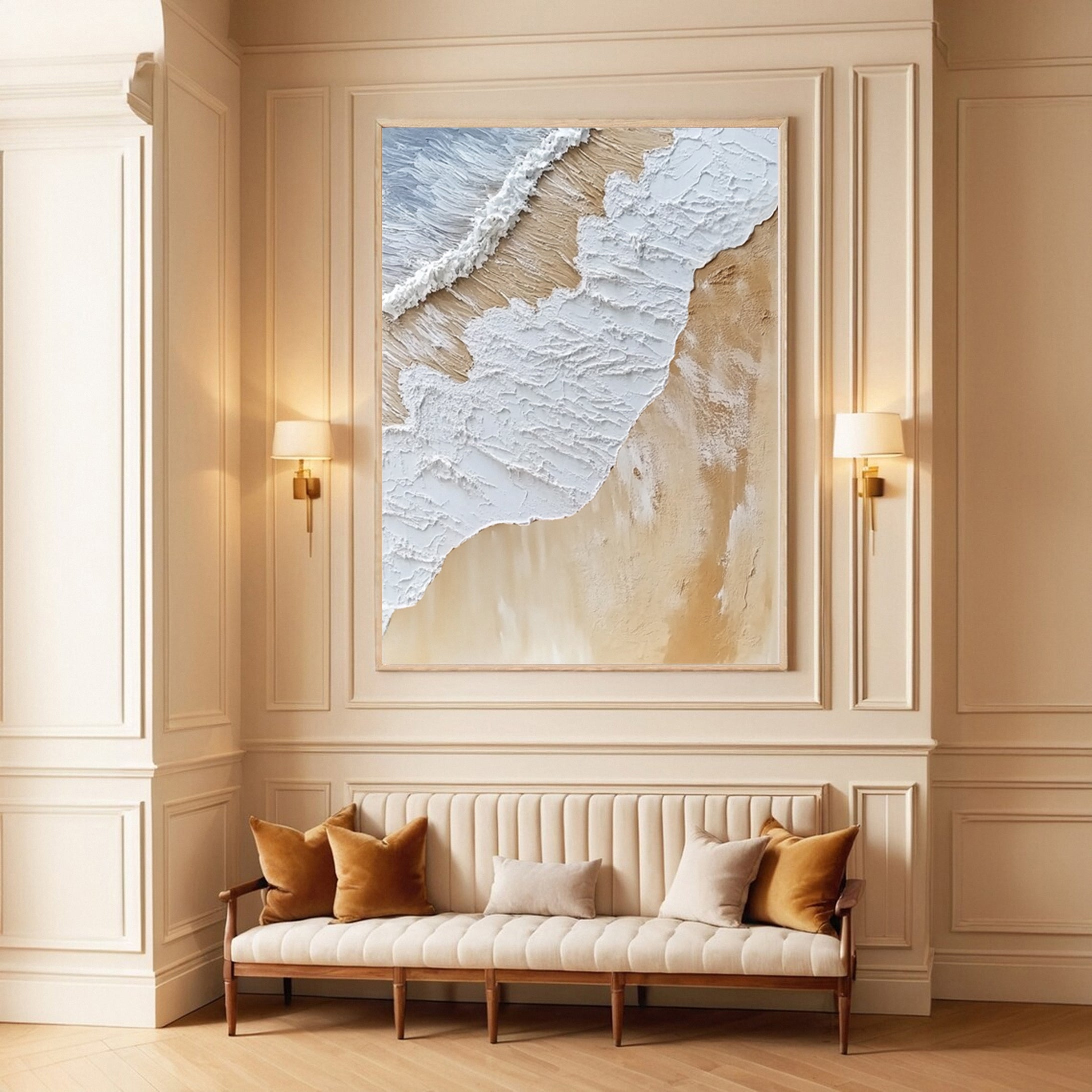 Large Textured Ocean Wave Artwork for Sophisticated Interior Design #OP 027