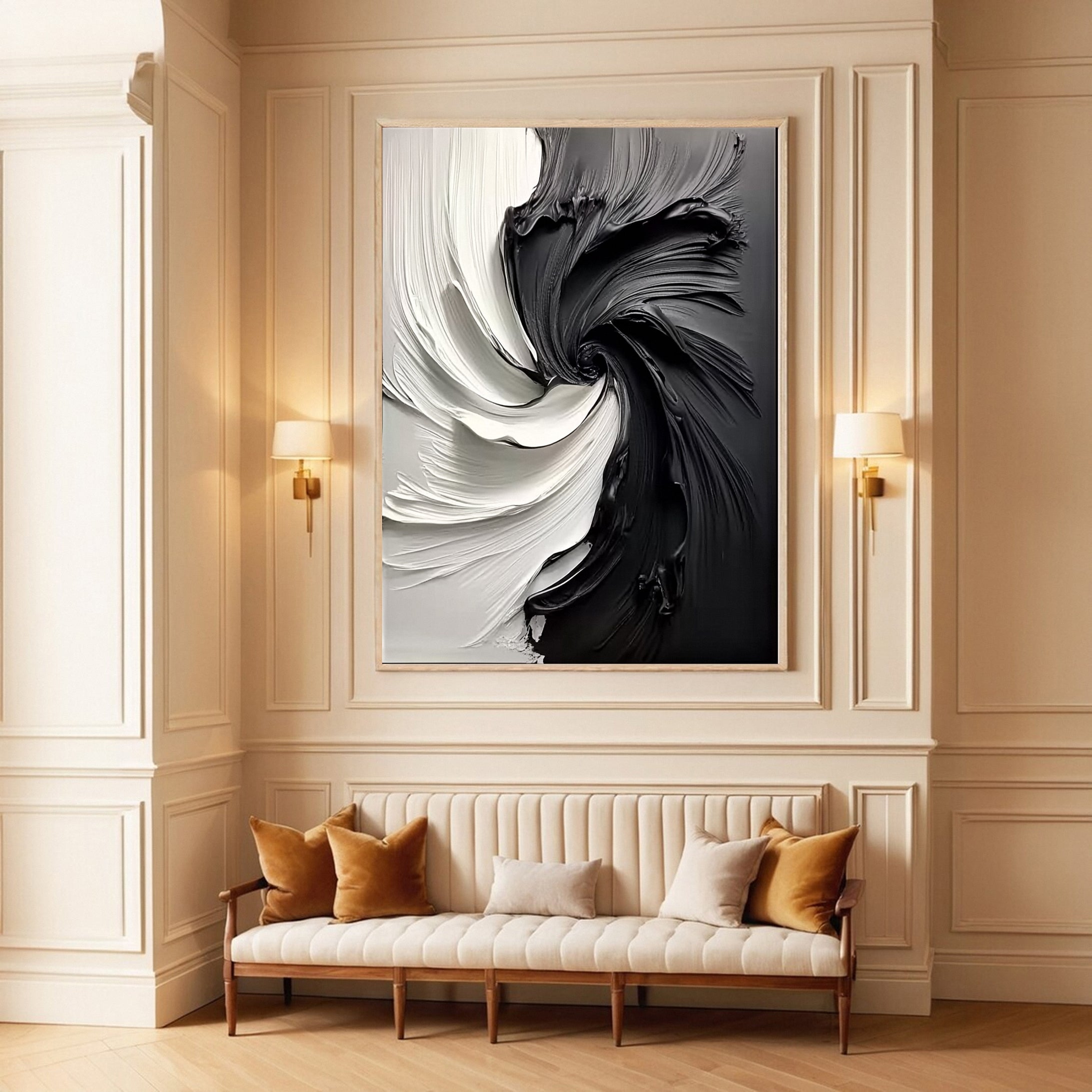 Black and White Vortex Abstract Textured Art Painting #BM 132