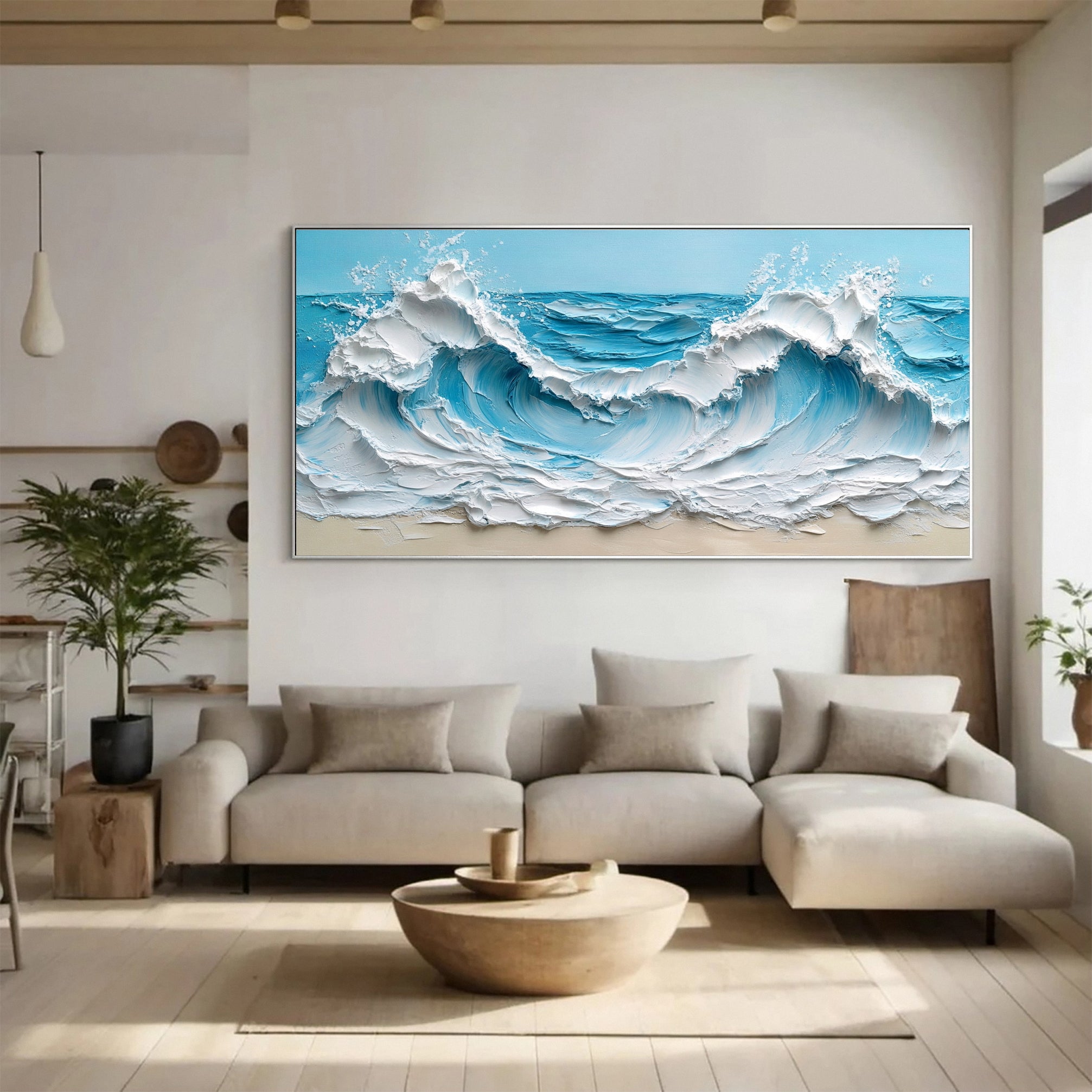 Coastal Serenity Textured Ocean Waves Oil Painting for Living Room #OP 005